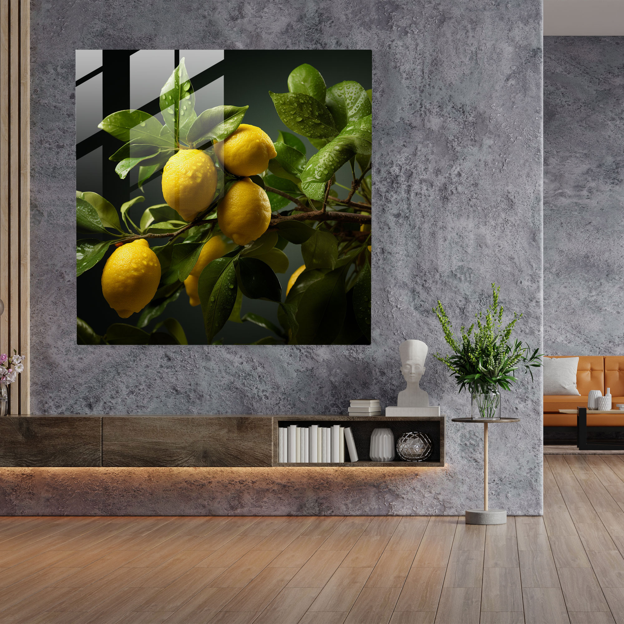 Gerçekçi Limon Ağacı Cam Tablo - Limon Ağacı Duvar Dekorasyonu Modern Sanat