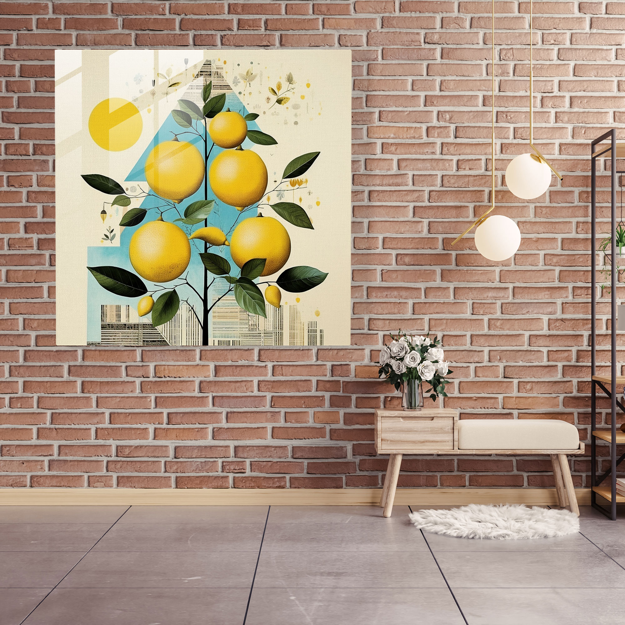Geometric Lemon Tree Glass Print - Lemon Tree, Lemon Tree, Modern Art, Glass Art