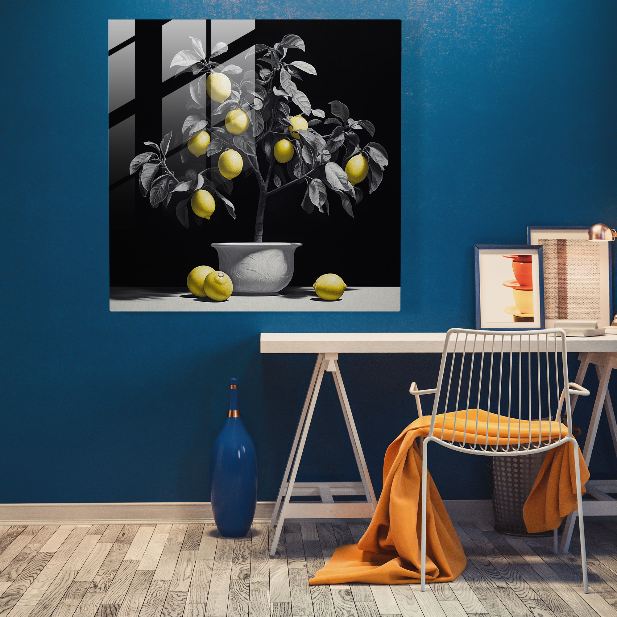 Monochromatic Lemon Tree Glass Print - Lemon Tree, Glass Print, Lemon Tree, Home Decoration