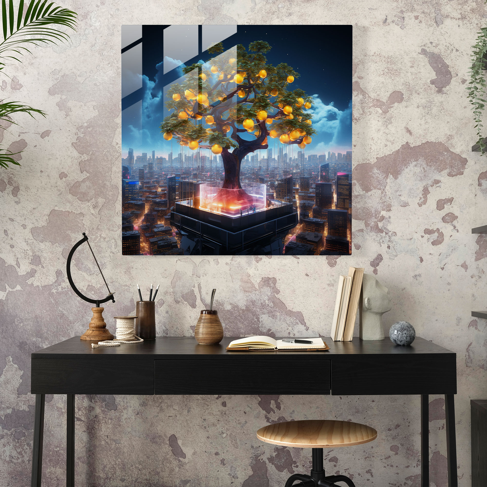 Gelecek Odaklı Limon Ağacı Cam Tablo - Limon Ağacı Cam Tablo Ev Dekorasyonu Modern Sanat