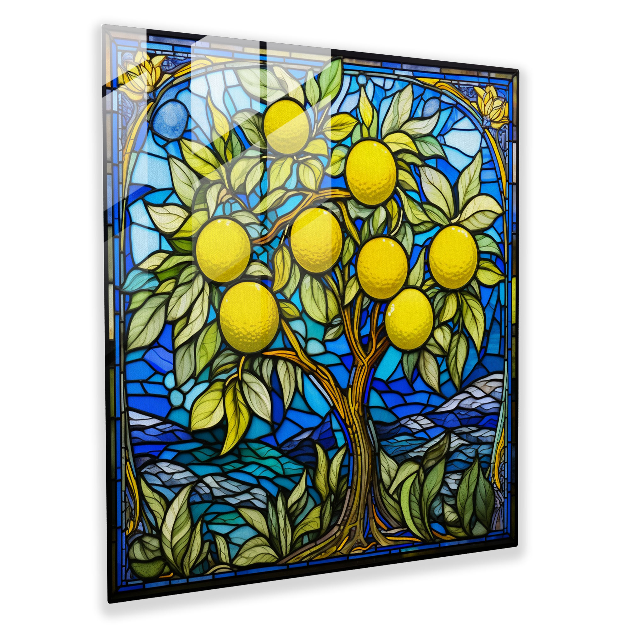 Intricate Lemon Tree Glass Print - Lemon Tree, Stained Glass Mosaic, Lemon Tree, Glass Wall Art