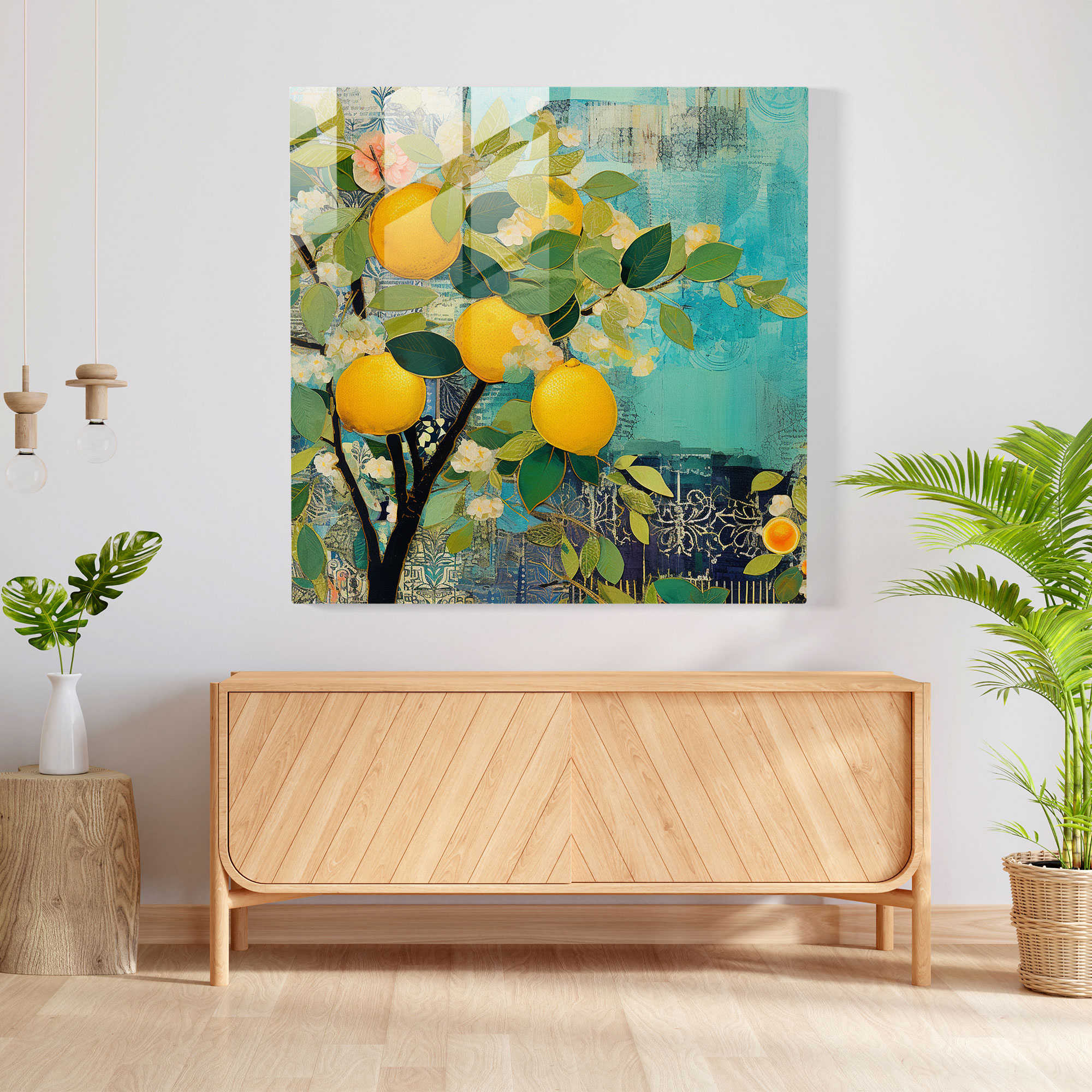 Vibrant Lemon Tree Glass Print - Lemon Tree, Modern Art, Glass Art, Vibrant Colors