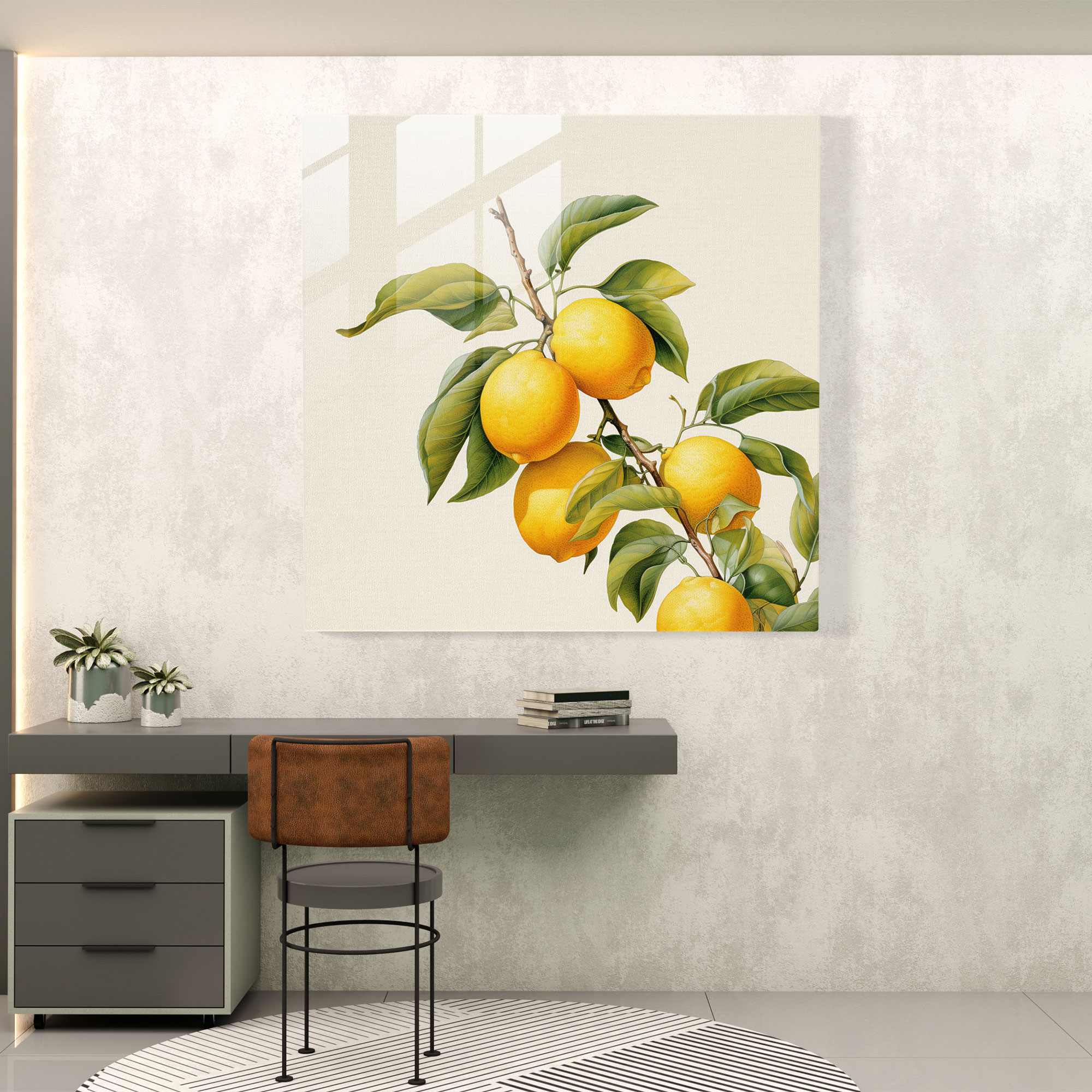 Gerçekçi Limon Ağacı Cam Tablo - Limon Ağacı Cam Duvar Sanatı Ev Dekorasyonu Modern Sanat