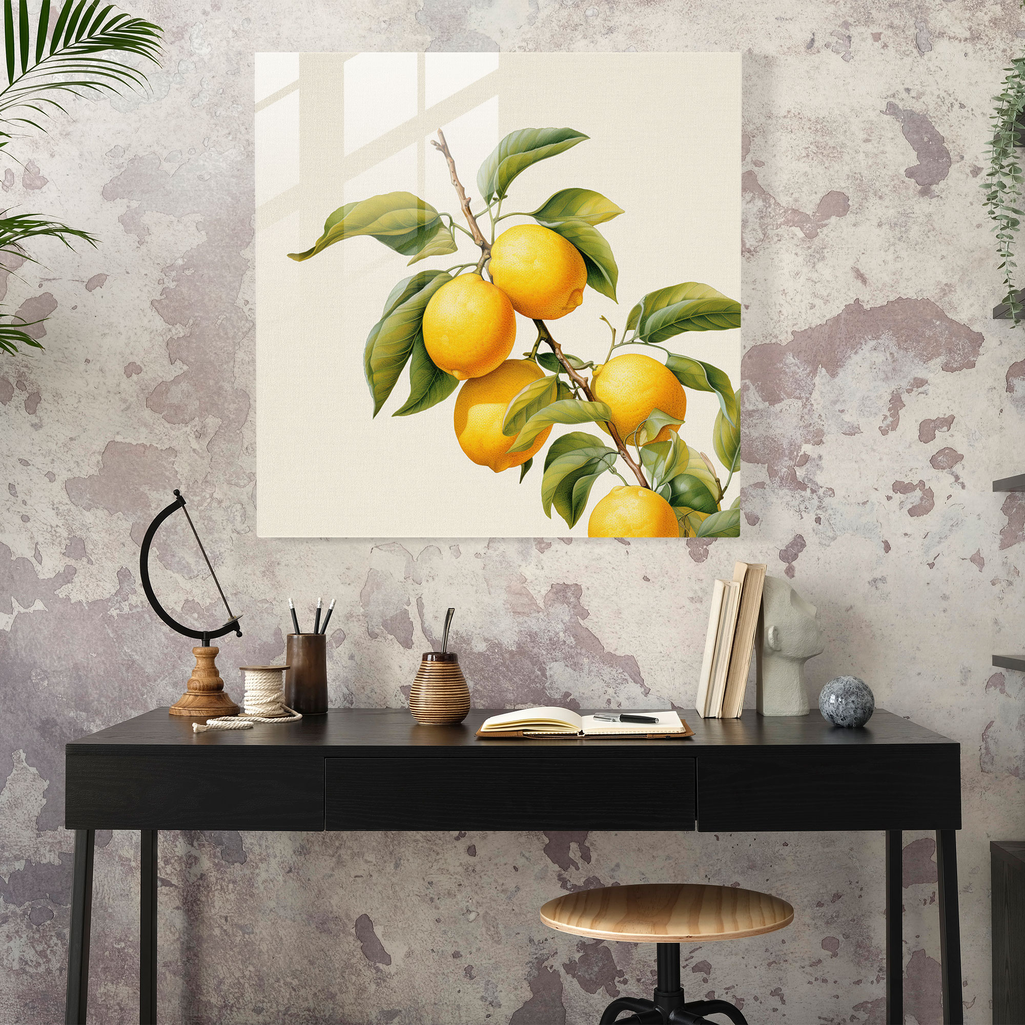 Gerçekçi Limon Ağacı Cam Tablo - Limon Ağacı Cam Duvar Sanatı Ev Dekorasyonu Modern Sanat