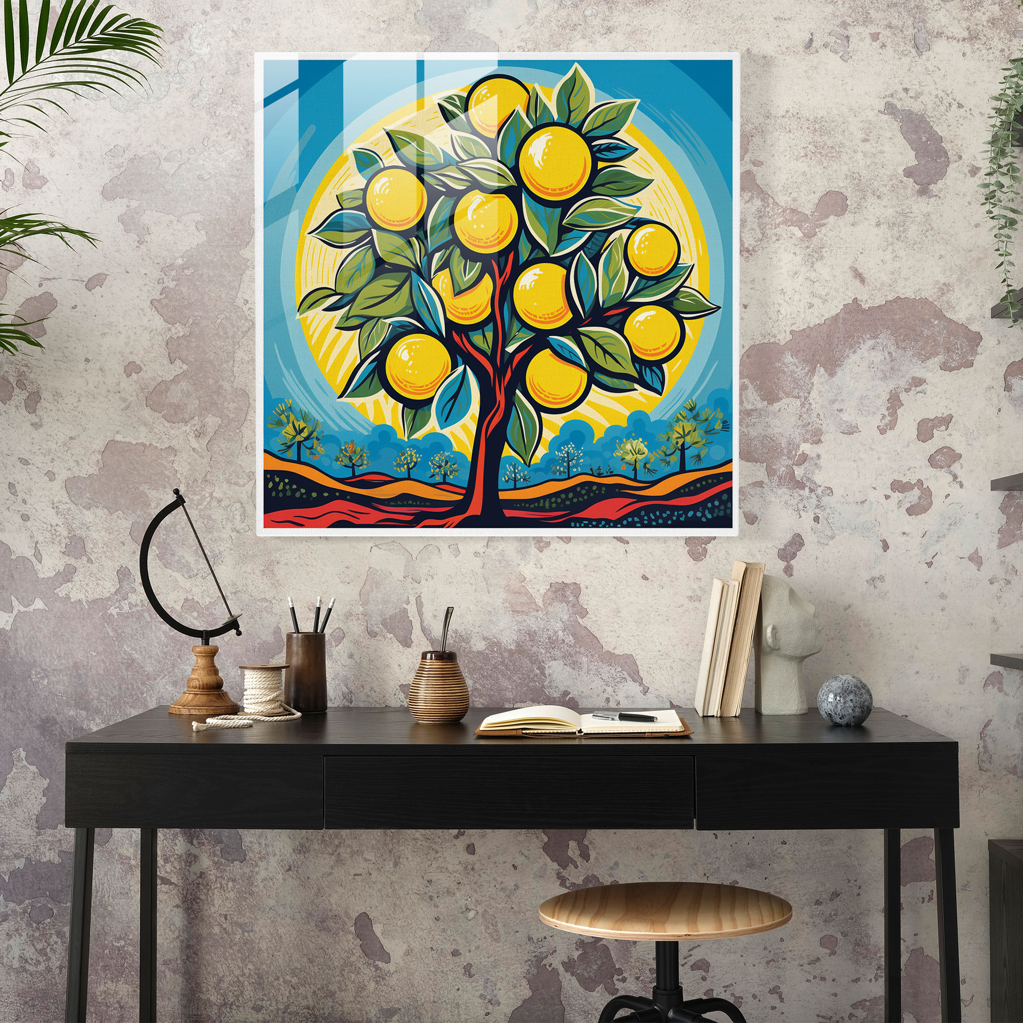 Bold Lemon Tree Glass Print - Lemon Tree, Glass Art, Pop Art, Glass Wall Art
