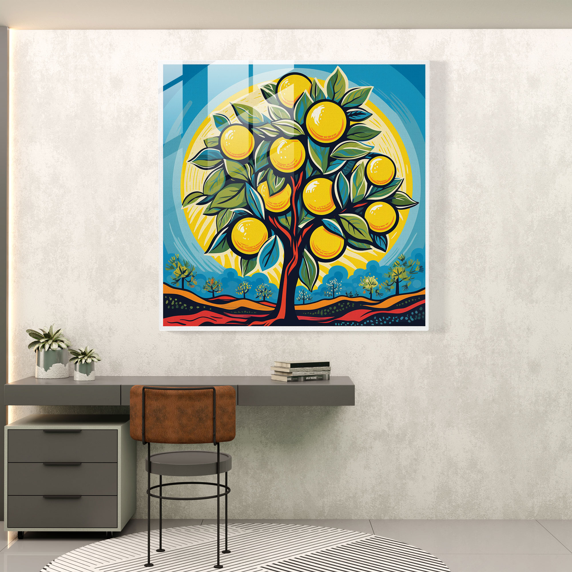 Bold Lemon Tree Glass Print - Lemon Tree, Glass Art, Pop Art, Glass Wall Art