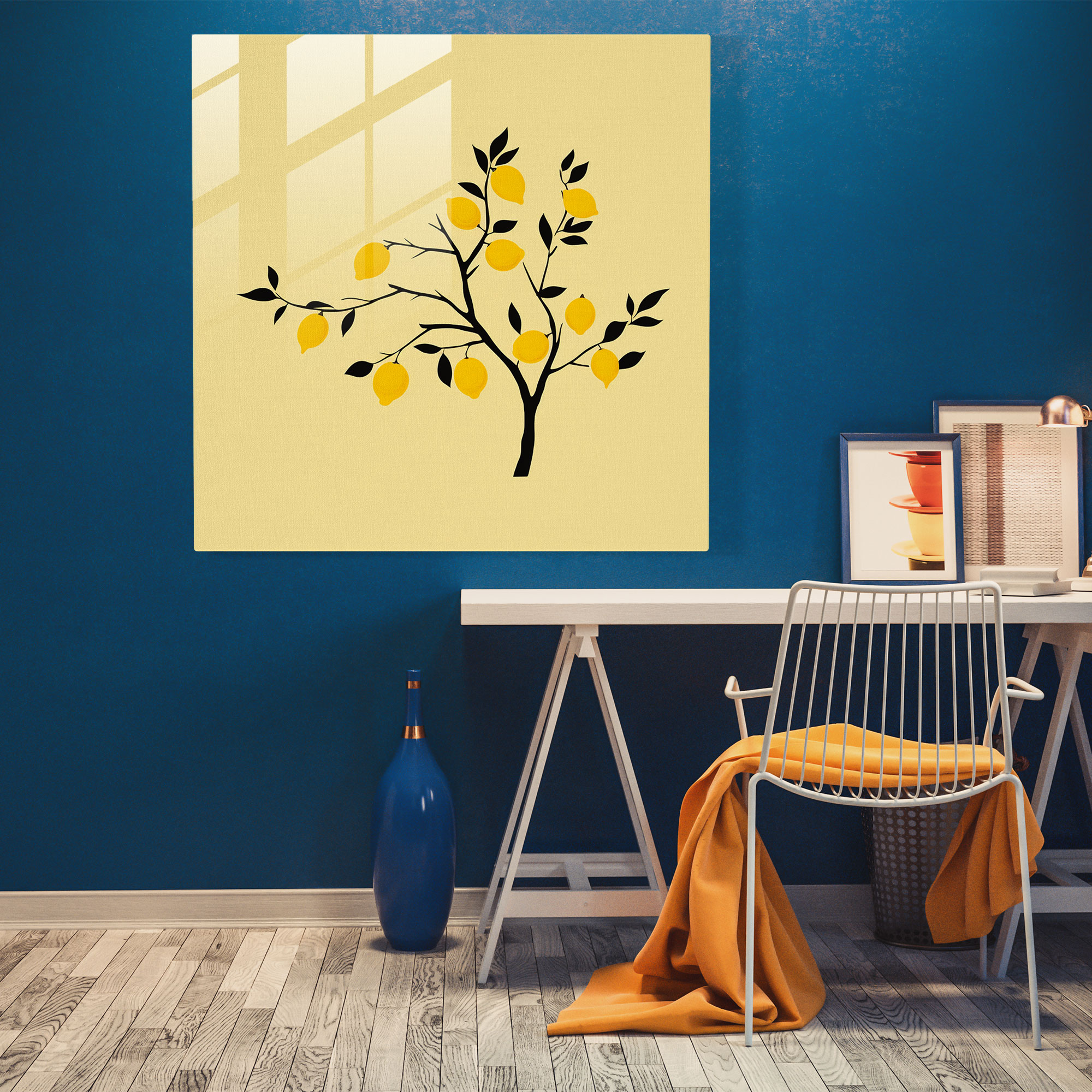 Elegant Lemon Tree Glass Print - Lemon Tree, Lemon Tree, Minimalist Design, Elegant Silhouette