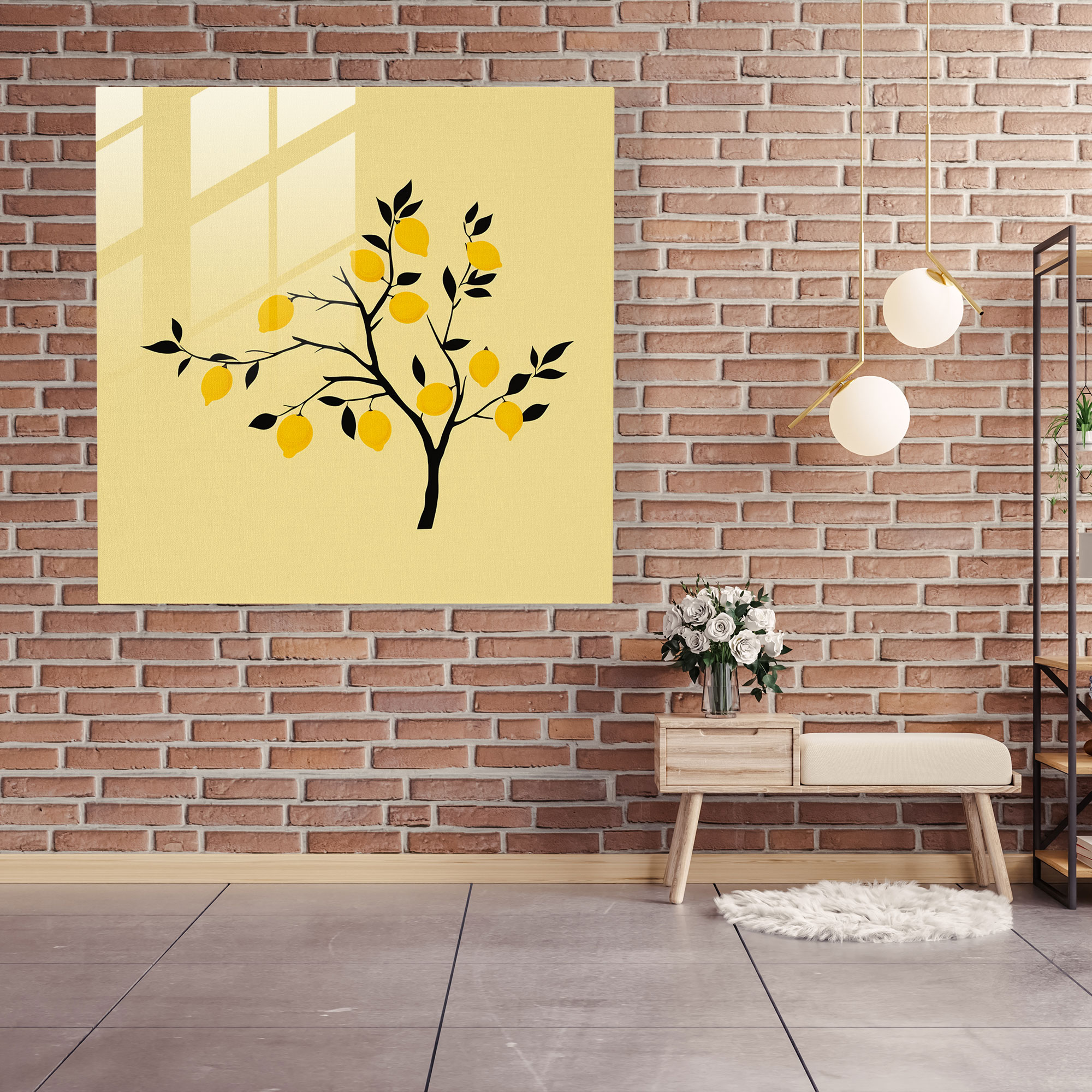 Elegant Lemon Tree Glass Print - Lemon Tree, Lemon Tree, Minimalist Design, Elegant Silhouette