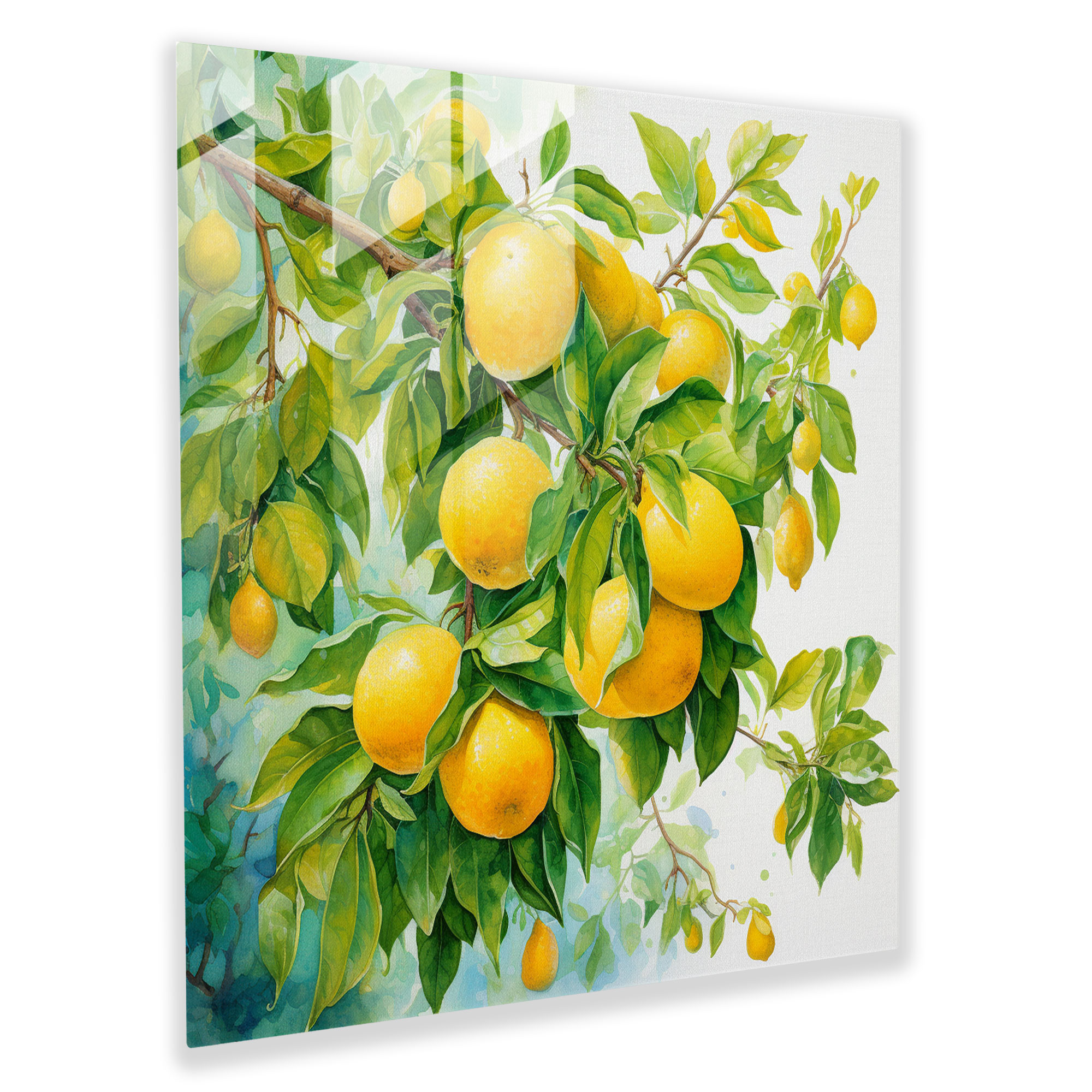 Lemon Tree Watercolor Glass Print - Lemon Tree, Modern Art, Glass Wall Art, Lemon Tree