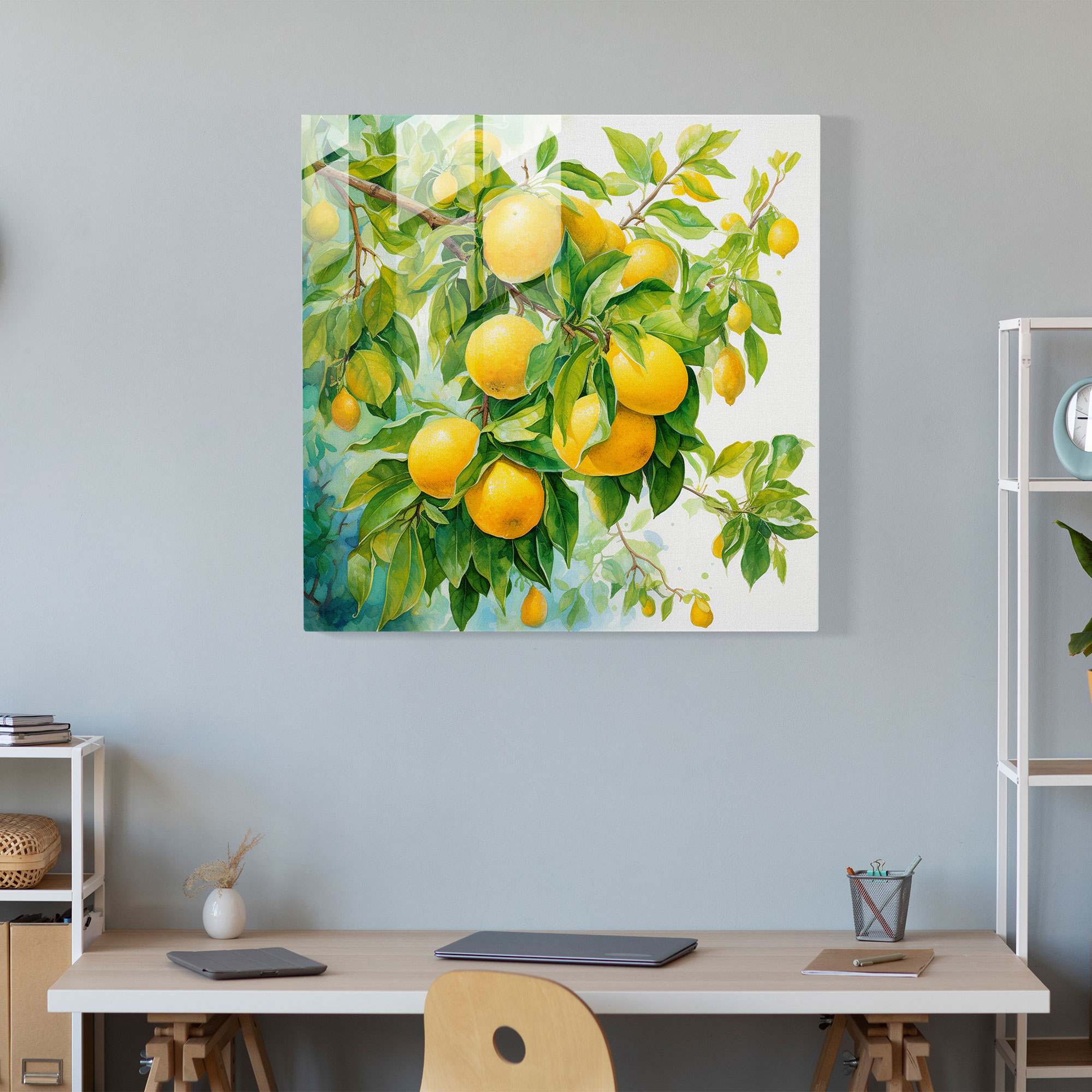 Lemon Tree Watercolor Glass Print - Lemon Tree, Modern Art, Glass Wall Art, Lemon Tree