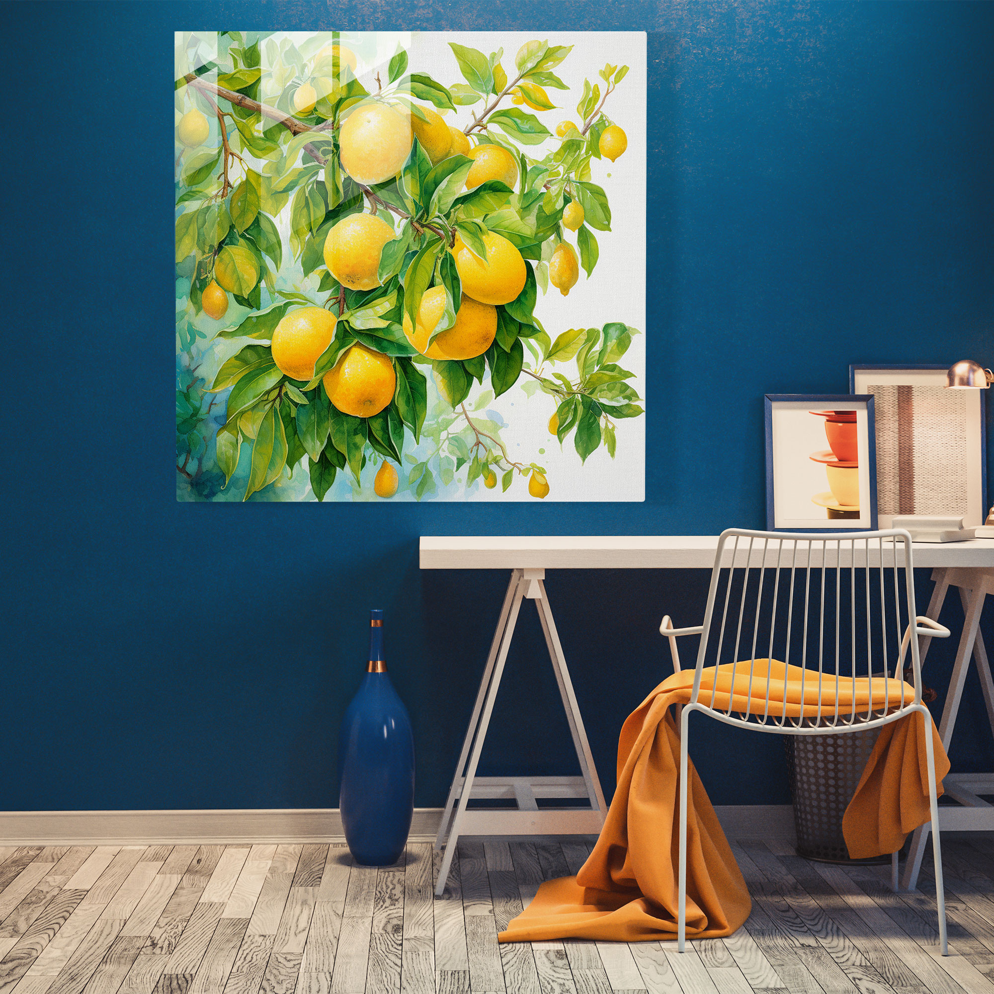 Lemon Tree Watercolor Glass Print - Lemon Tree, Modern Art, Glass Wall Art, Lemon Tree