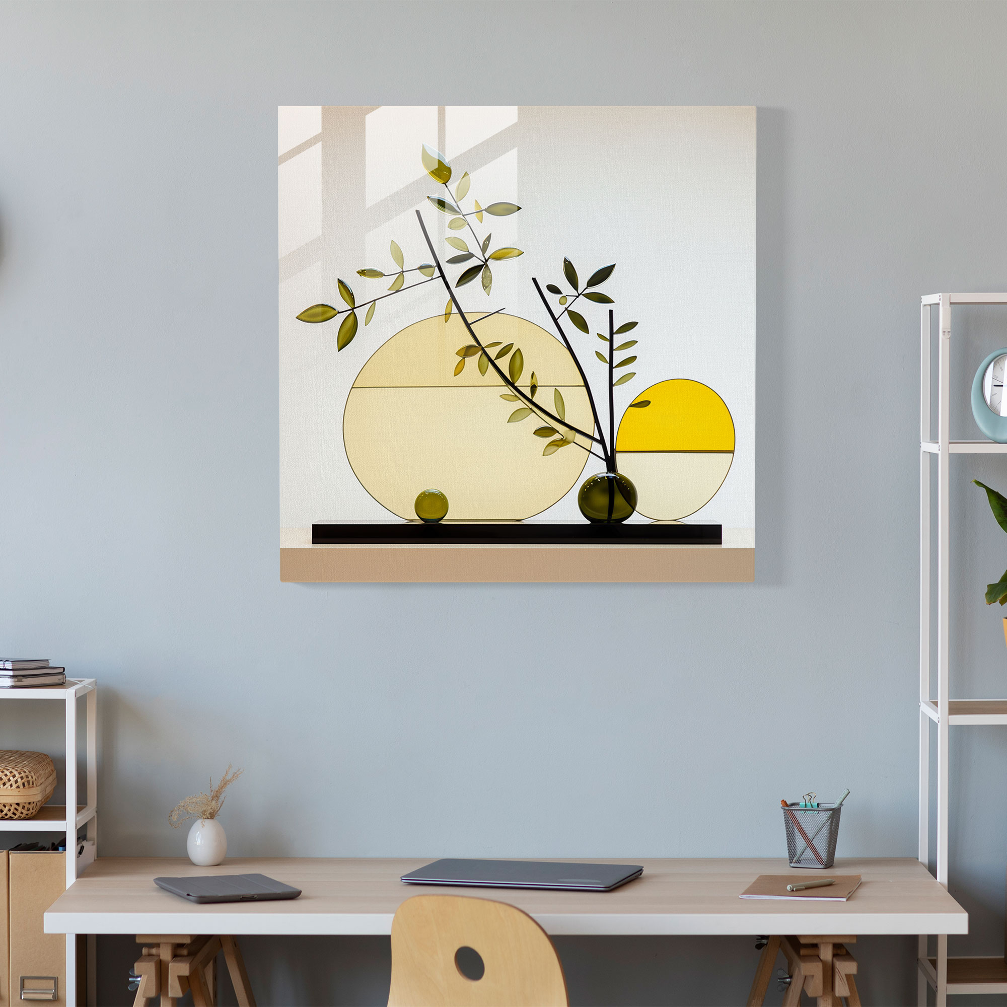 Limon Ağacı Huzuru Cam Tablo - Minimalist Limon Ağacı Tablosu Cam Tablo Duvar Dekorasyonu