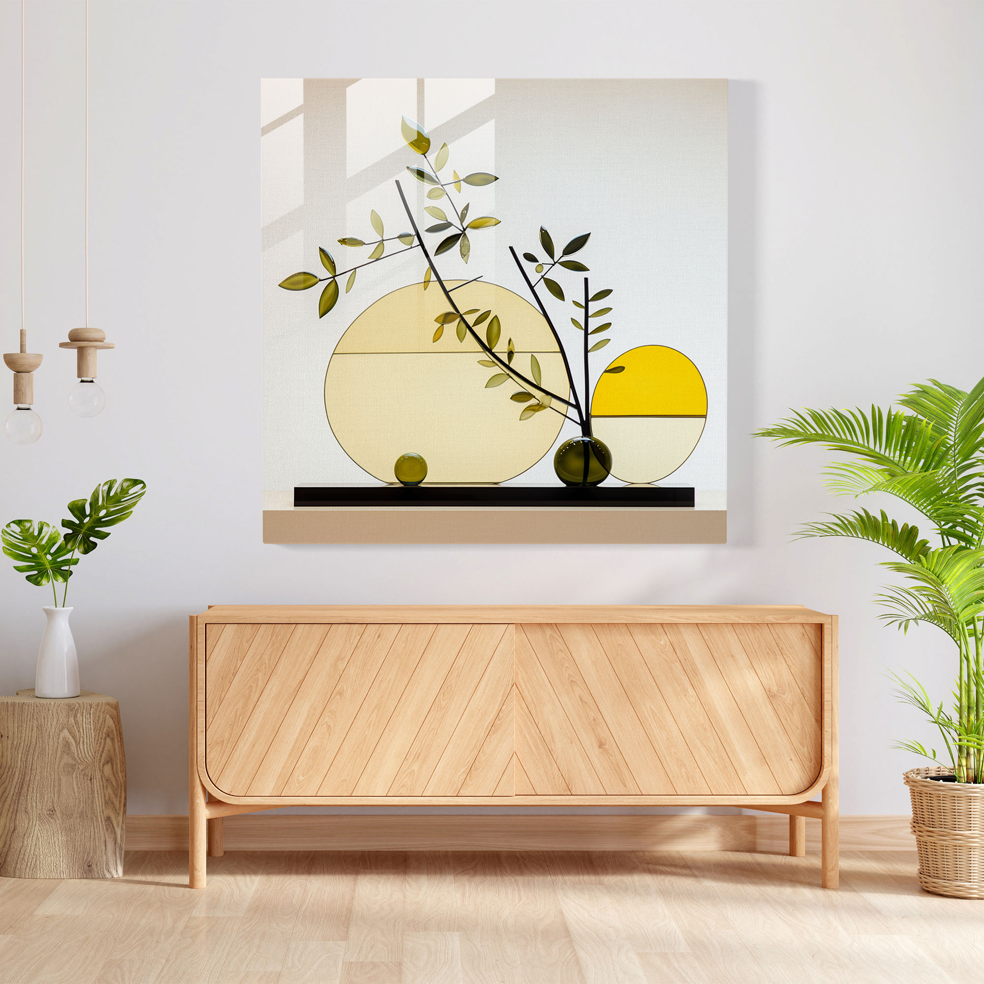 Limon Ağacı Huzuru Cam Tablo - Minimalist Limon Ağacı Tablosu Cam Tablo Duvar Dekorasyonu