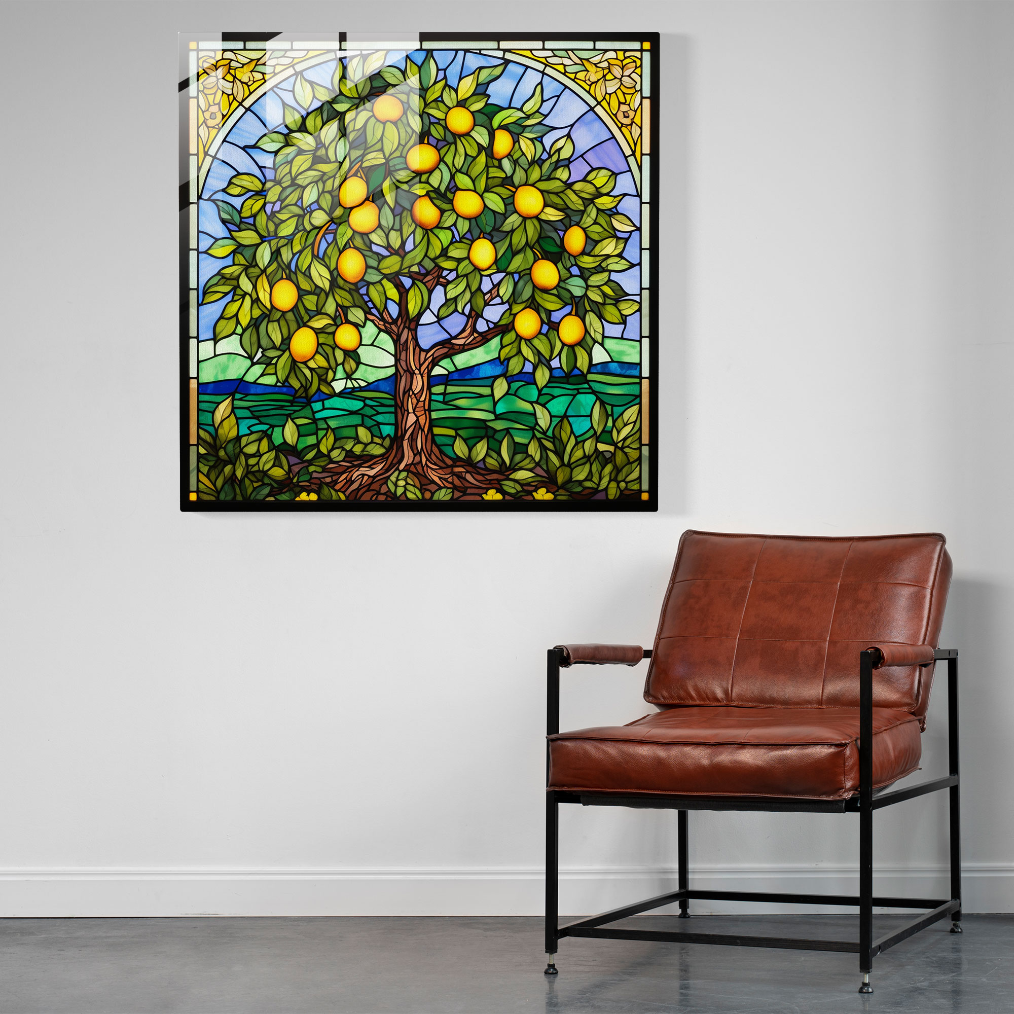 Canlı Limon Ağacı Vitray Panel - Limon Ağacı Vitray Panel Canlı Tasarım
