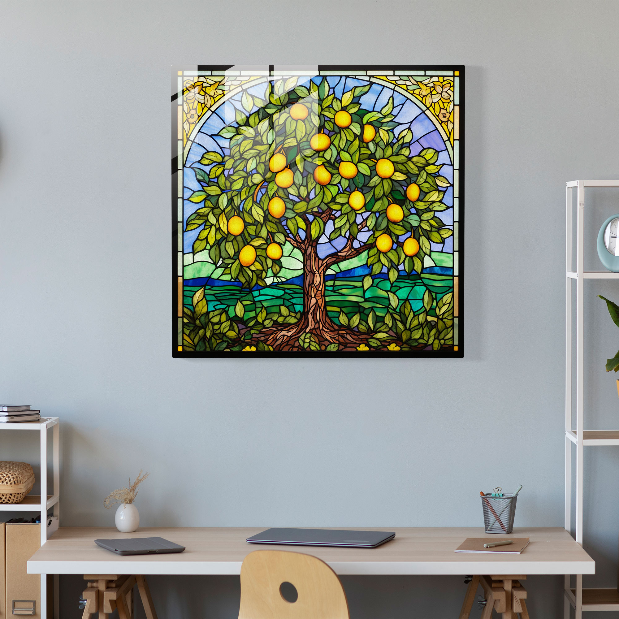 Canlı Limon Ağacı Vitray Panel - Limon Ağacı Vitray Panel Canlı Tasarım