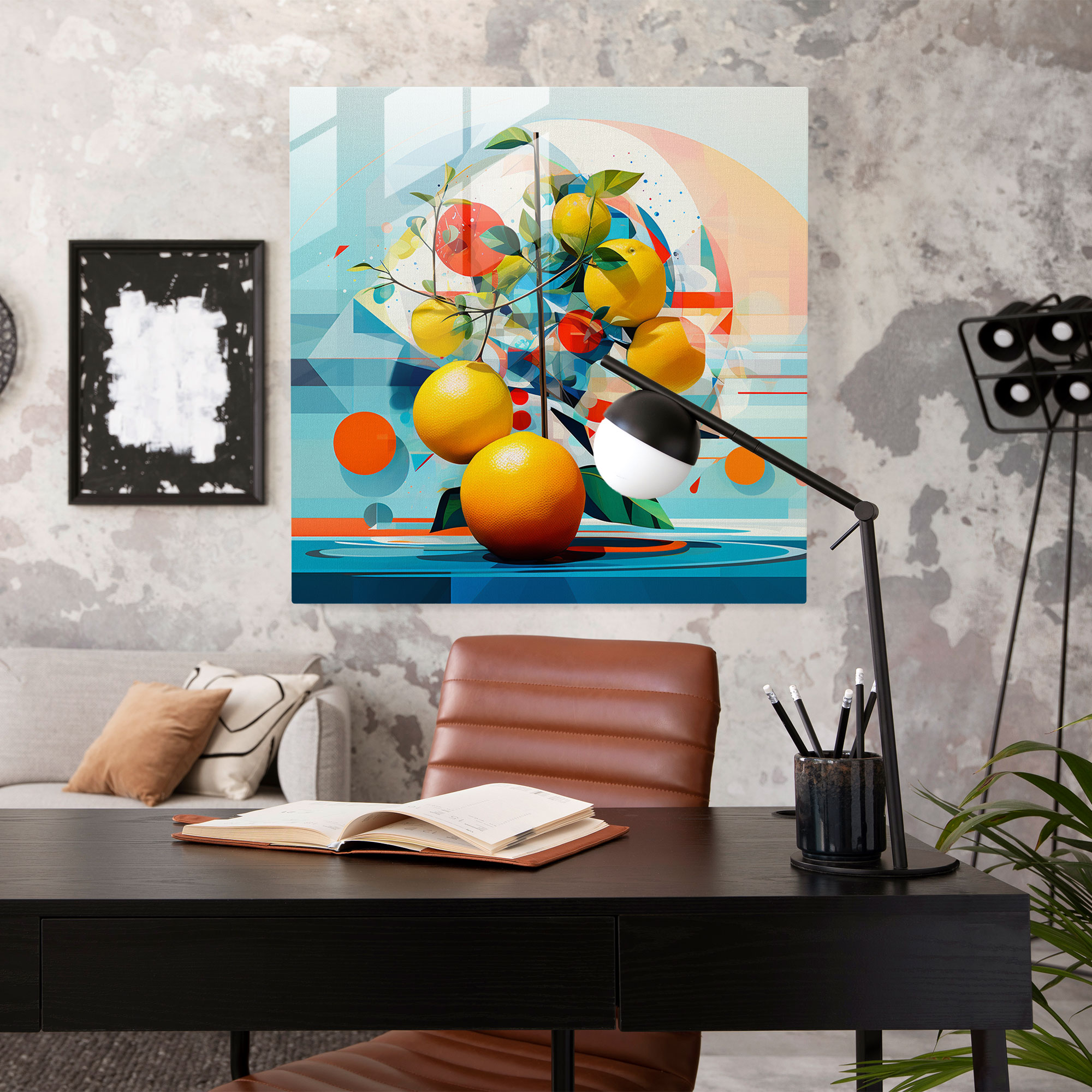 Modern Lemon Tree Digital Art Glass Print - Lemon Tree, Glass Wall Art, Captivating Design, Glass Art
