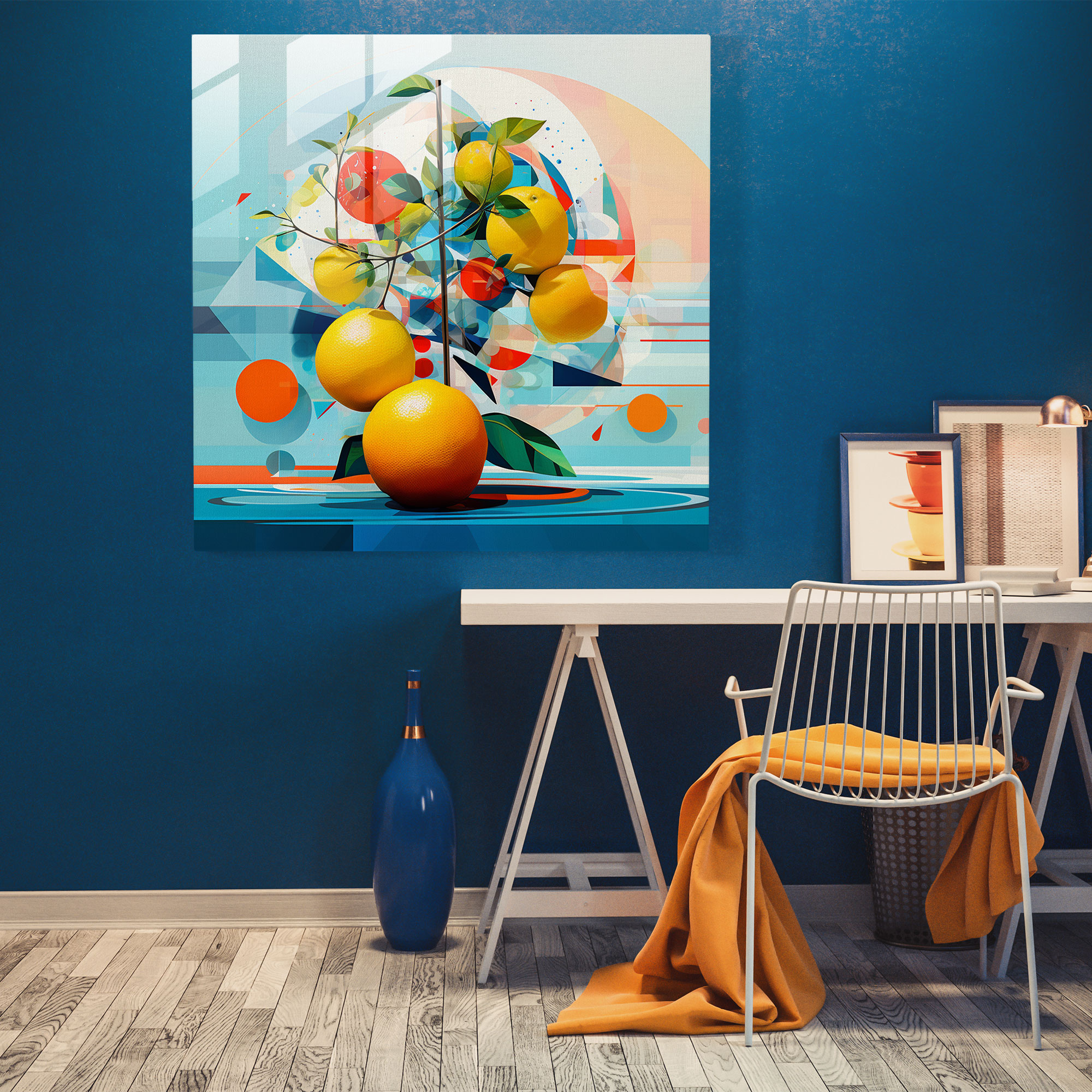 Modern Lemon Tree Digital Art Glass Print - Lemon Tree, Glass Wall Art, Captivating Design, Glass Art