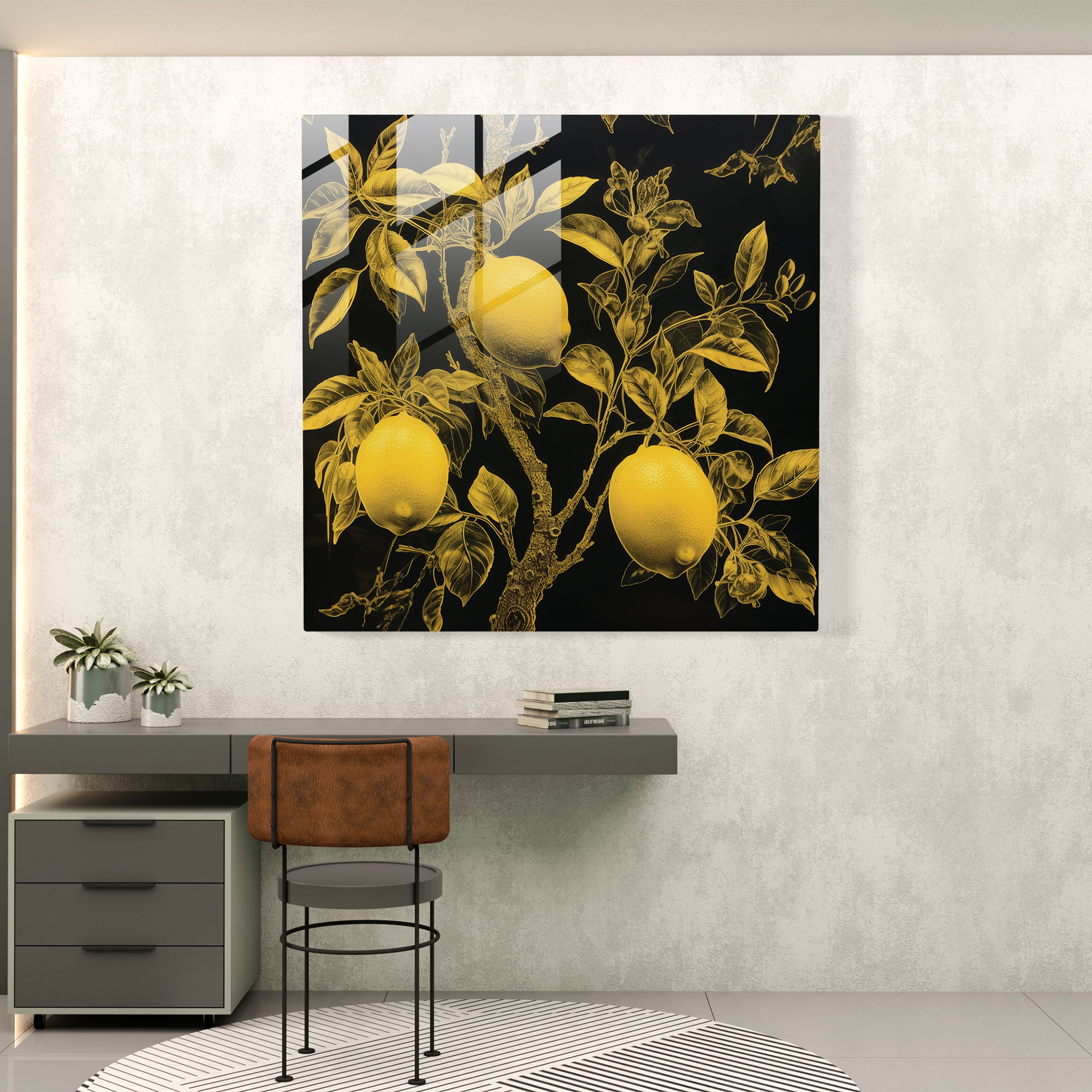 Elegant Lemon Tree Glass Etching - Lemon Tree, Glass Wall Art, Wall Decoration, Elegance And Craftsmanship