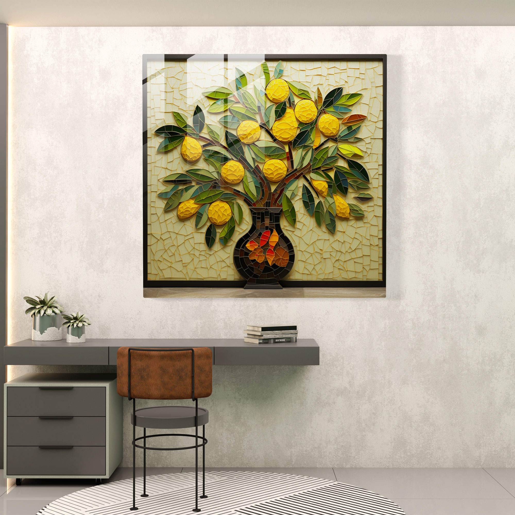 Whimsical Lemon Tree Glass Mosaic - Lemon Tree, Whimsical Design, Wall Decoration, Home Decoration
