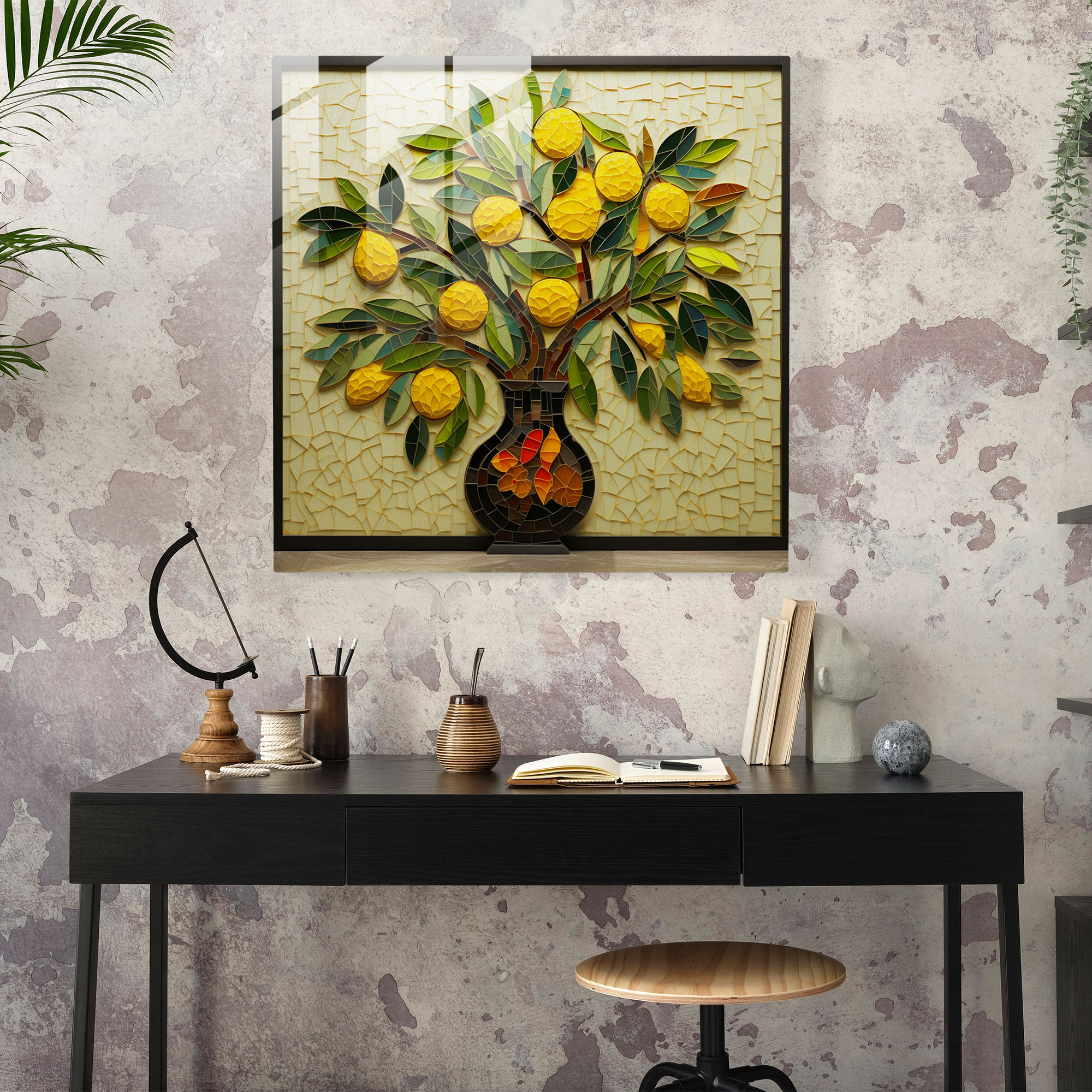 Whimsical Lemon Tree Glass Mosaic - Lemon Tree, Whimsical Design, Wall Decoration, Home Decoration