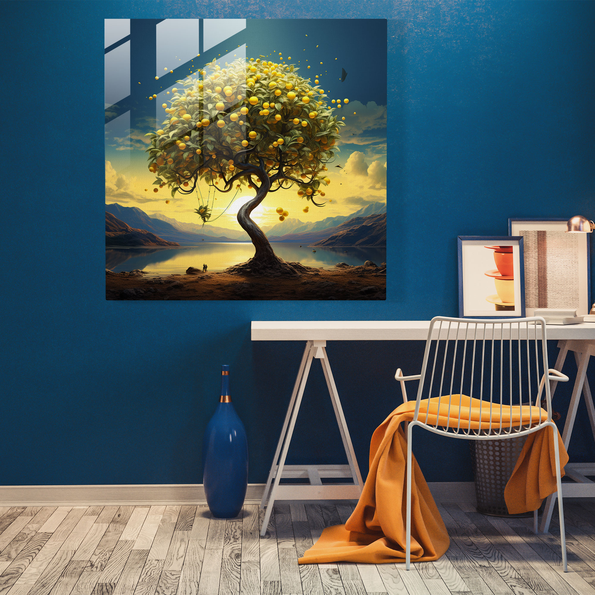 Limon Ağacı Cam Tablo Baskı - Dijital Sanat Baskısı - Limon Ağacı Dijital Sanat Cam Duvar Sanatı Manzara