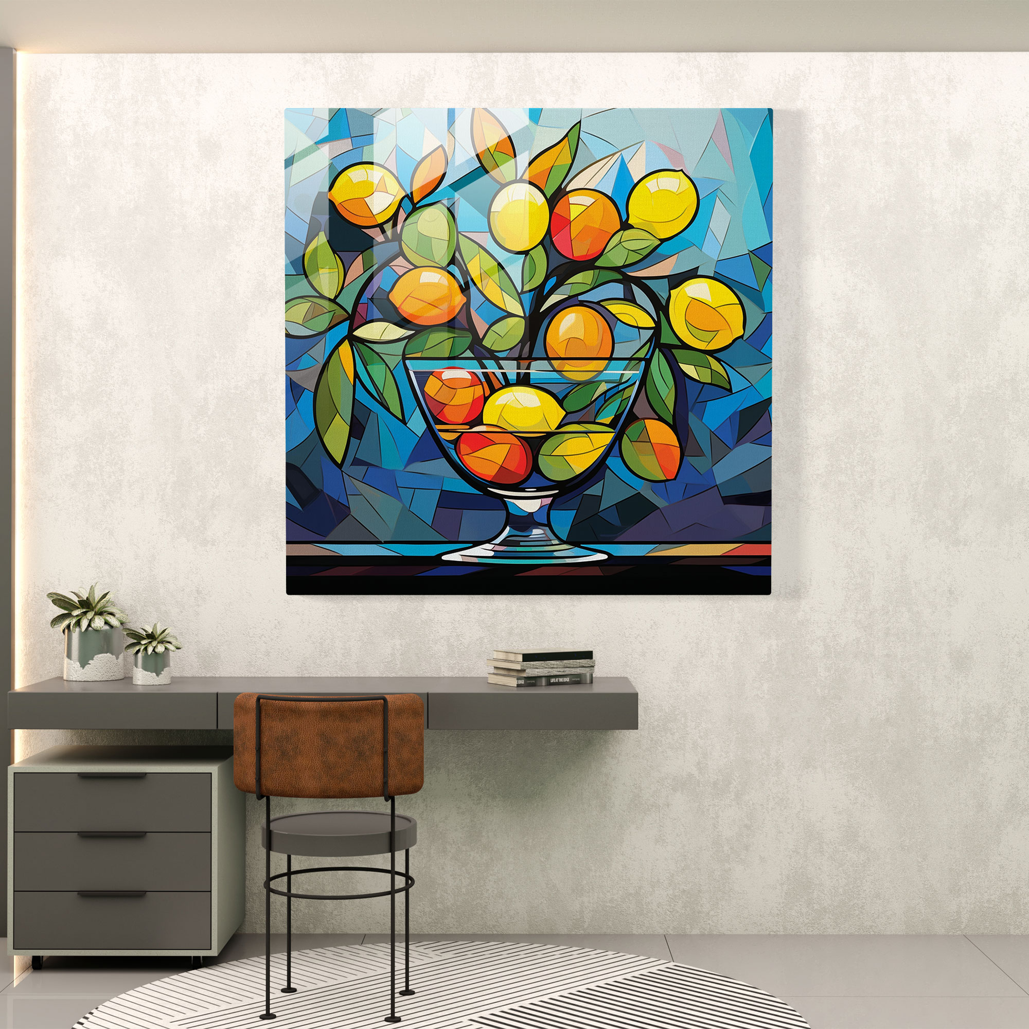 Lemon Tree Glasbild - Pop-Art-inspiriert - Zitronenbaum Glaswandkunst Wohnkultur Kräftige Farben