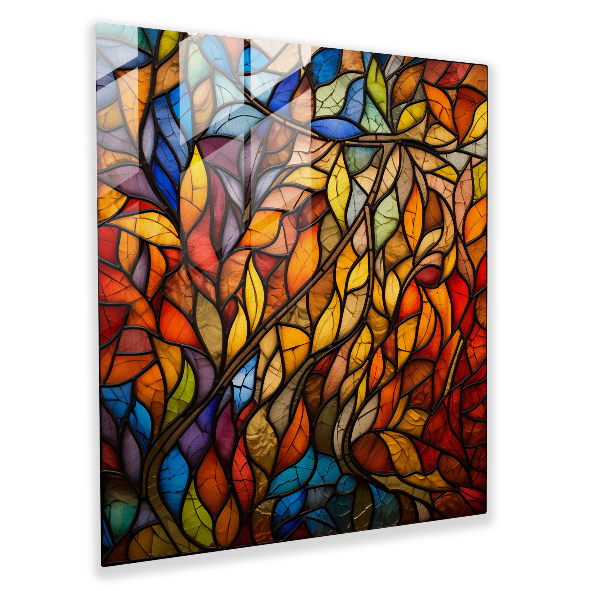 Glasbild Blätterwandkunst - Blätter Abstrakt Mosaik Glasdruck