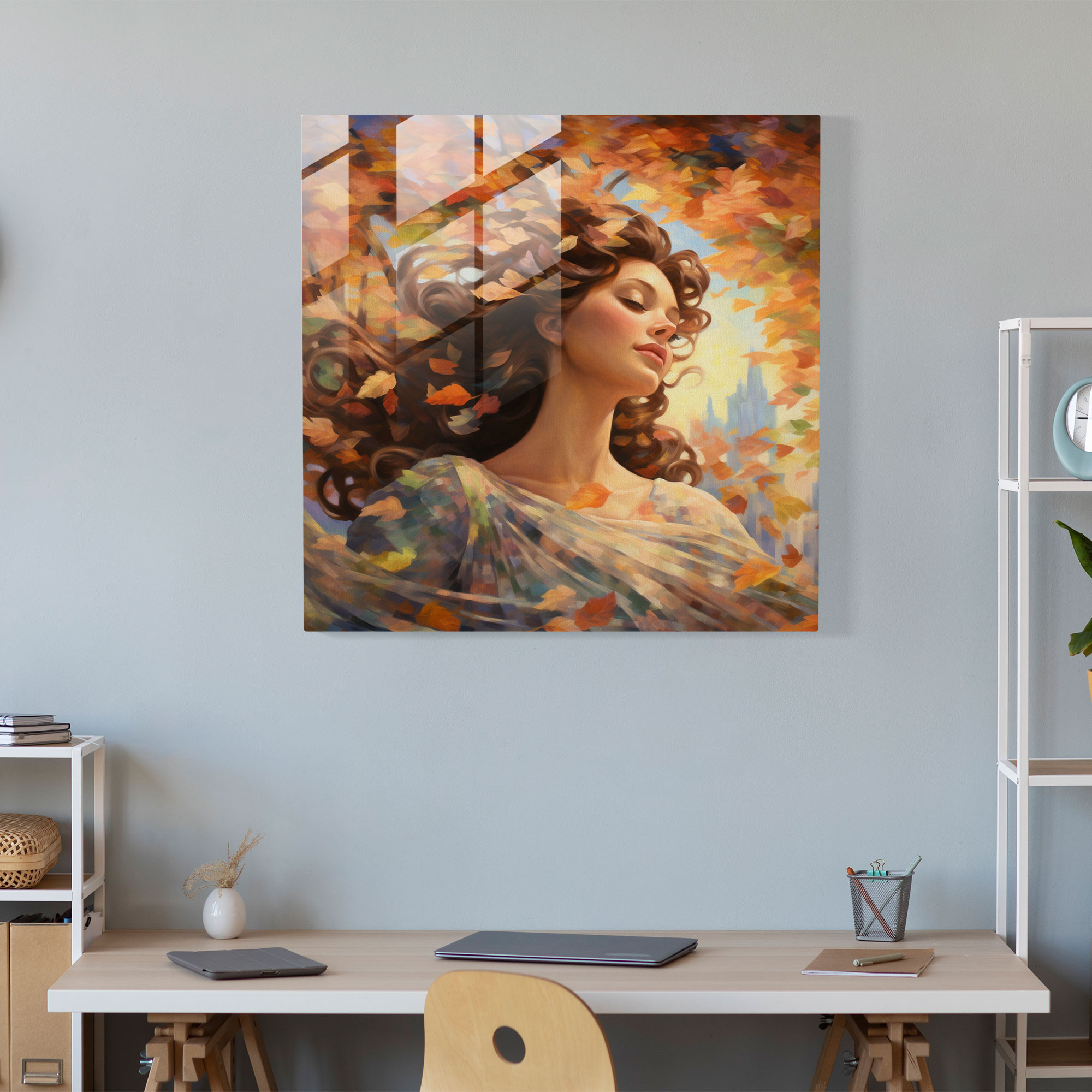 Romantisches Blätter Glasbild - Blätter Wanddekoration Romantik Wohnkultur
