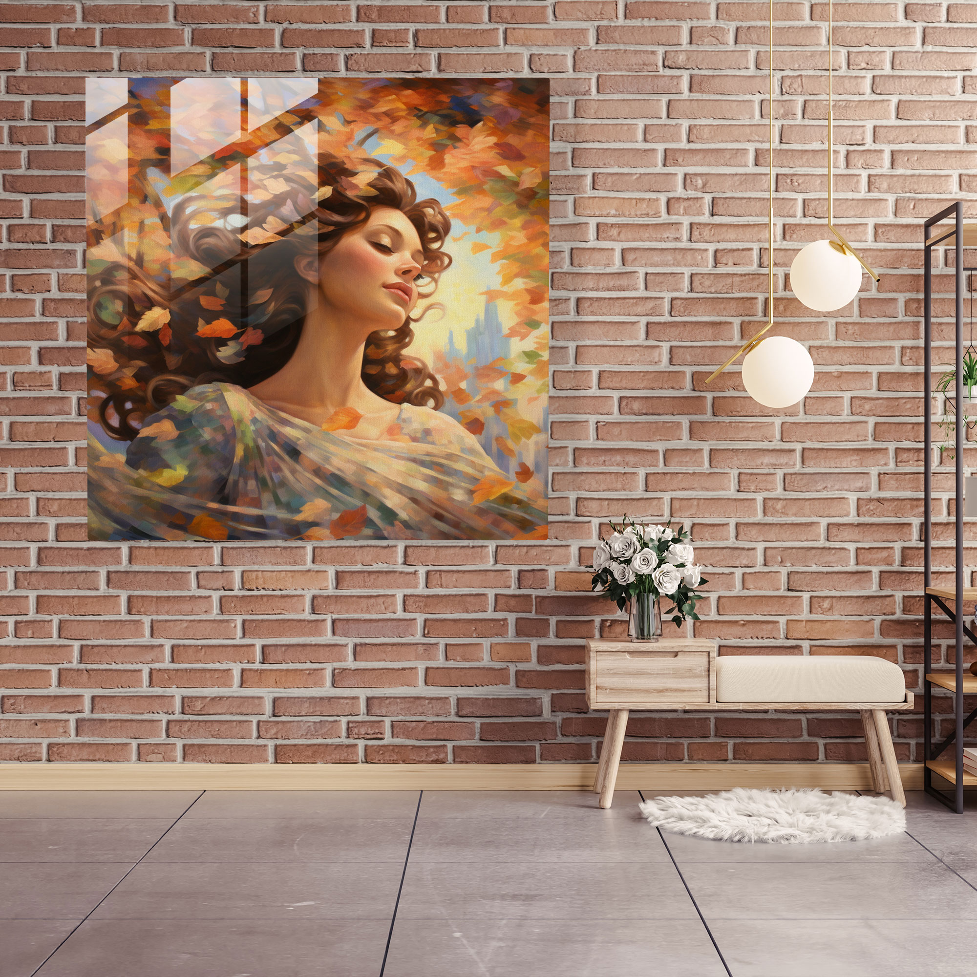 Romantisches Blätter Glasbild - Blätter Wanddekoration Romantik Wohnkultur