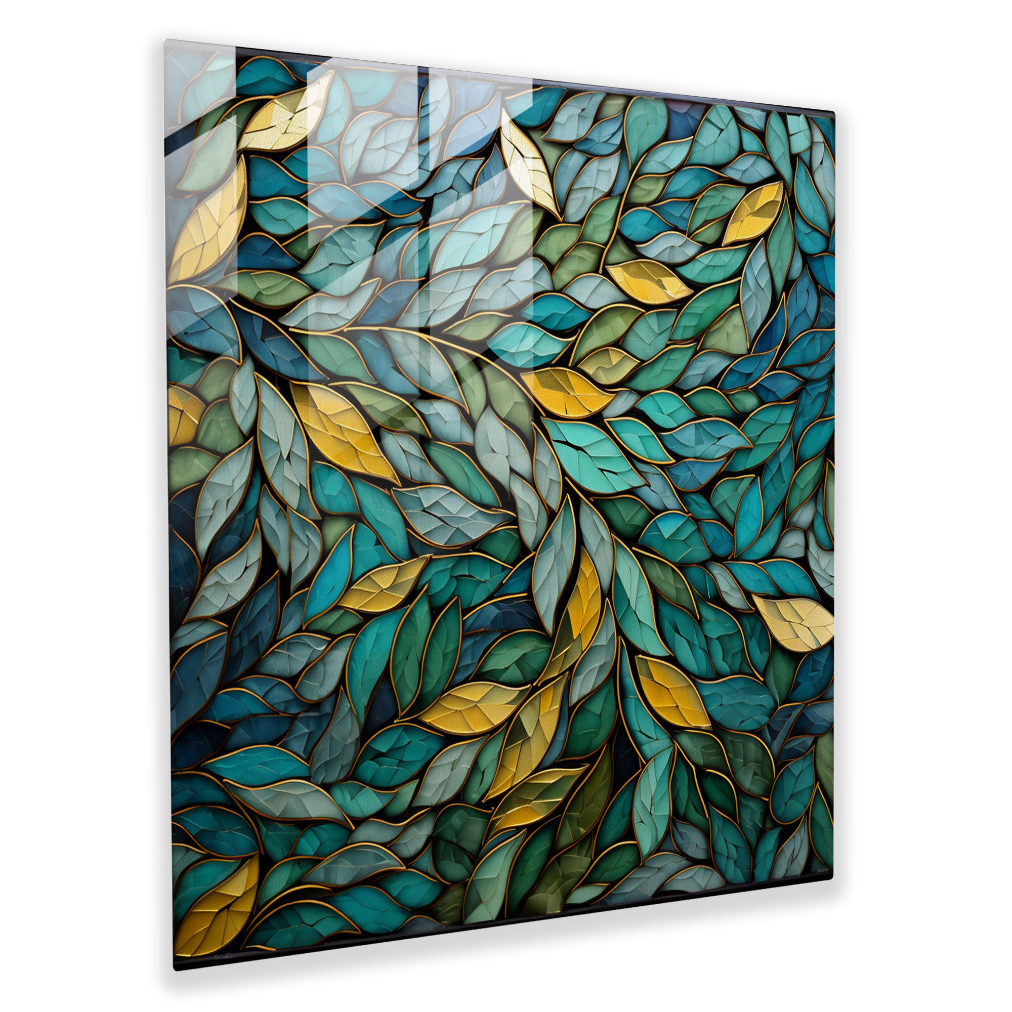 Geometrisches Blätter Glasbild - Wanddekoration Mosaik