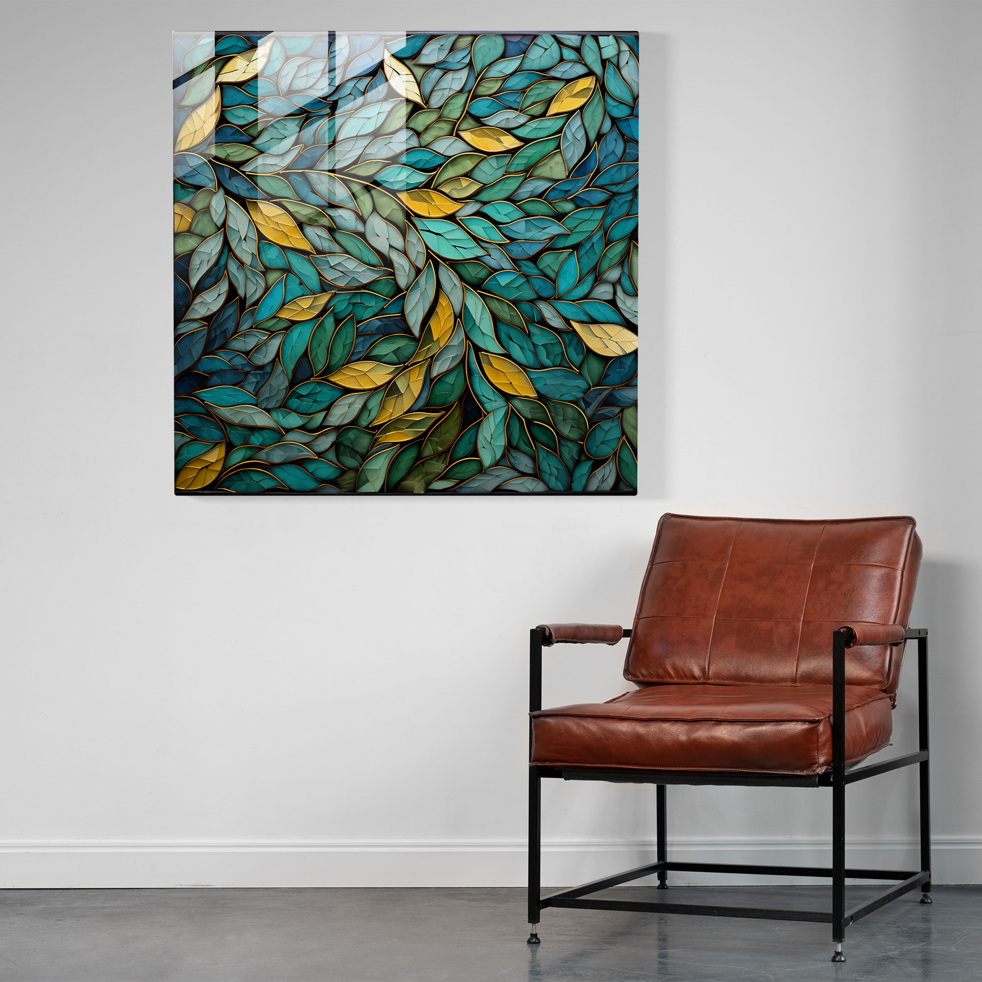 Geometrisches Blätter Glasbild - Wanddekoration Mosaik