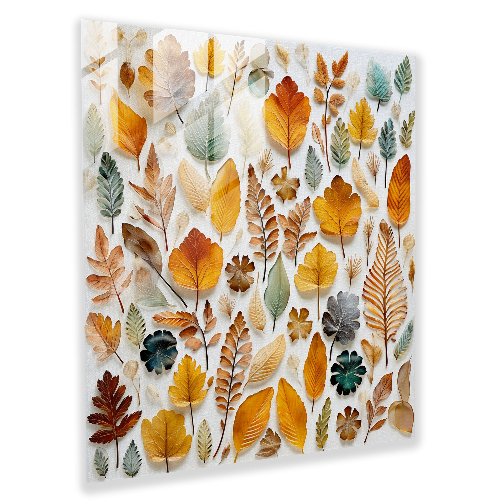 Pressed Leaves Glass Art - Leaves, Organic Charm, Pressed Leaves, Modern Art