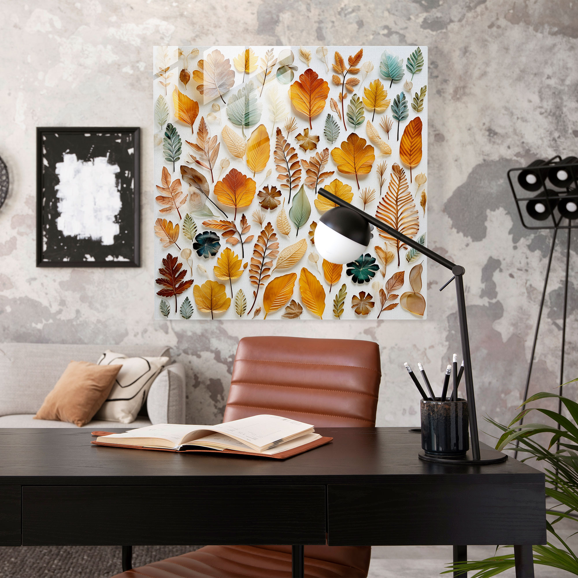 Pressed Leaves Glass Art - Leaves, Organic Charm, Pressed Leaves, Modern Art