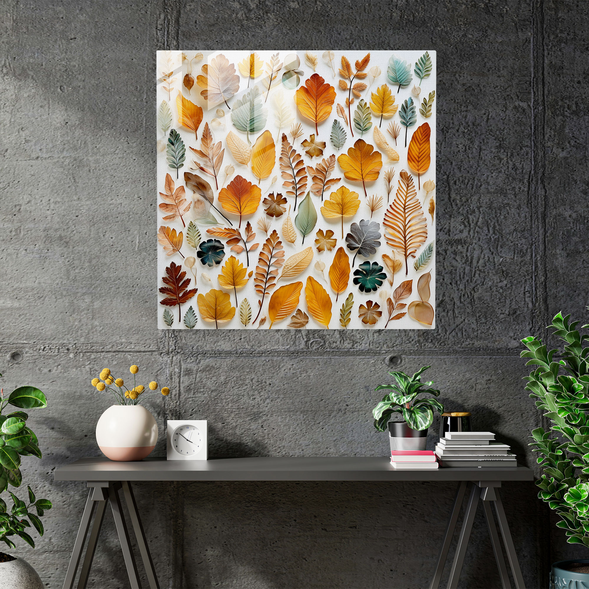 Pressed Leaves Glass Art - Leaves, Organic Charm, Pressed Leaves, Modern Art