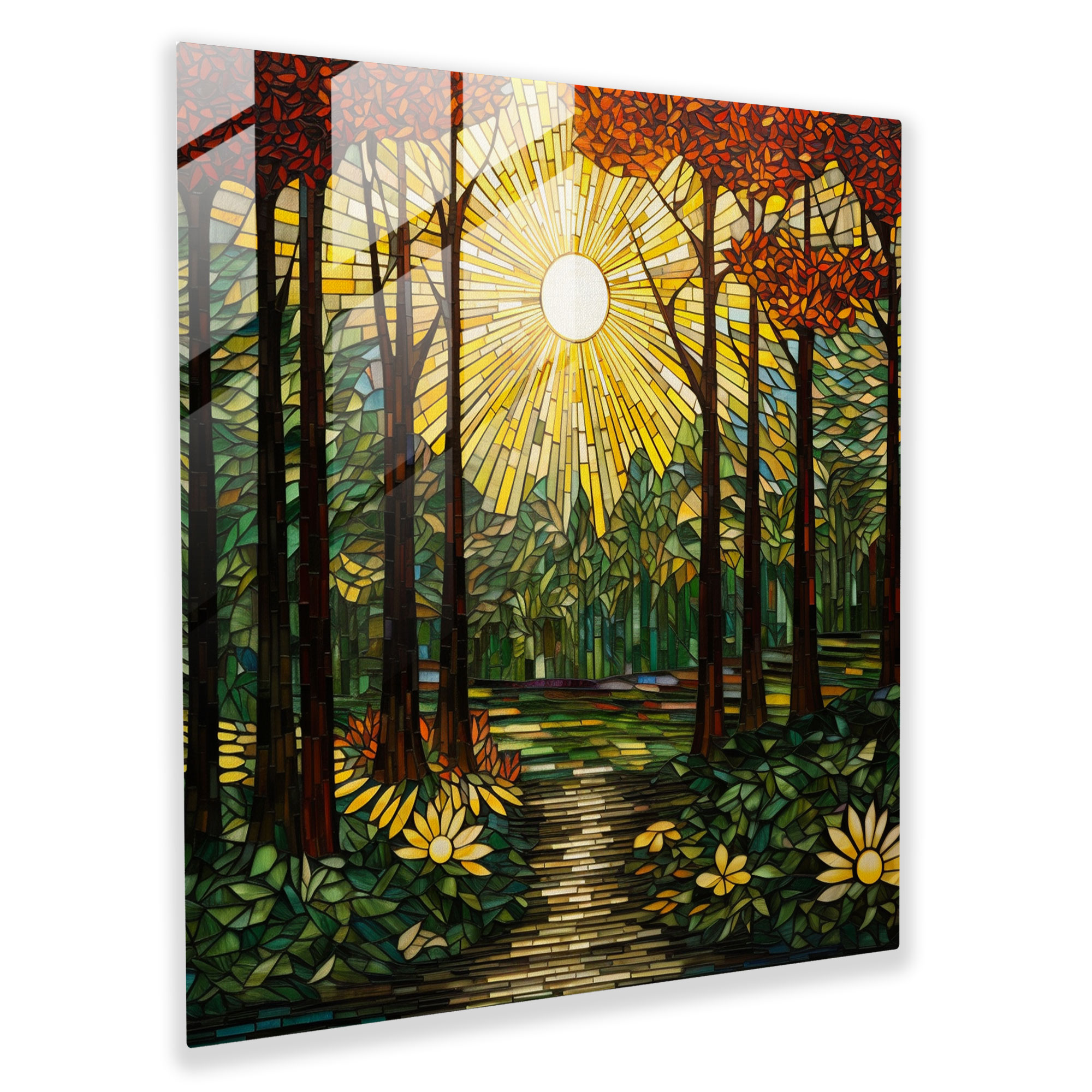 Glasbild Waldblätter - Blätter Wohndekoration Mosaik Glasdruck