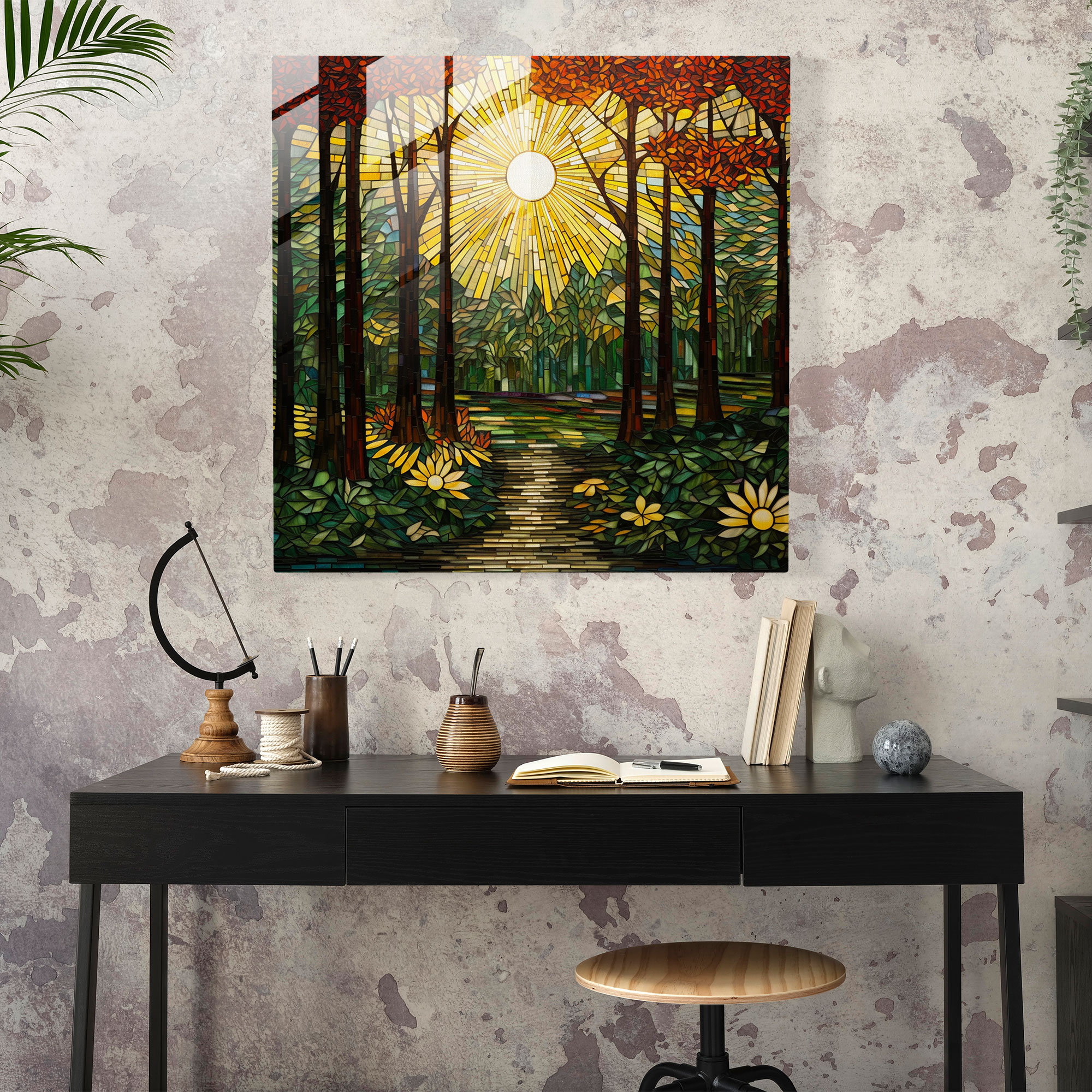 Glasbild Waldblätter - Blätter Wohndekoration Mosaik Glasdruck
