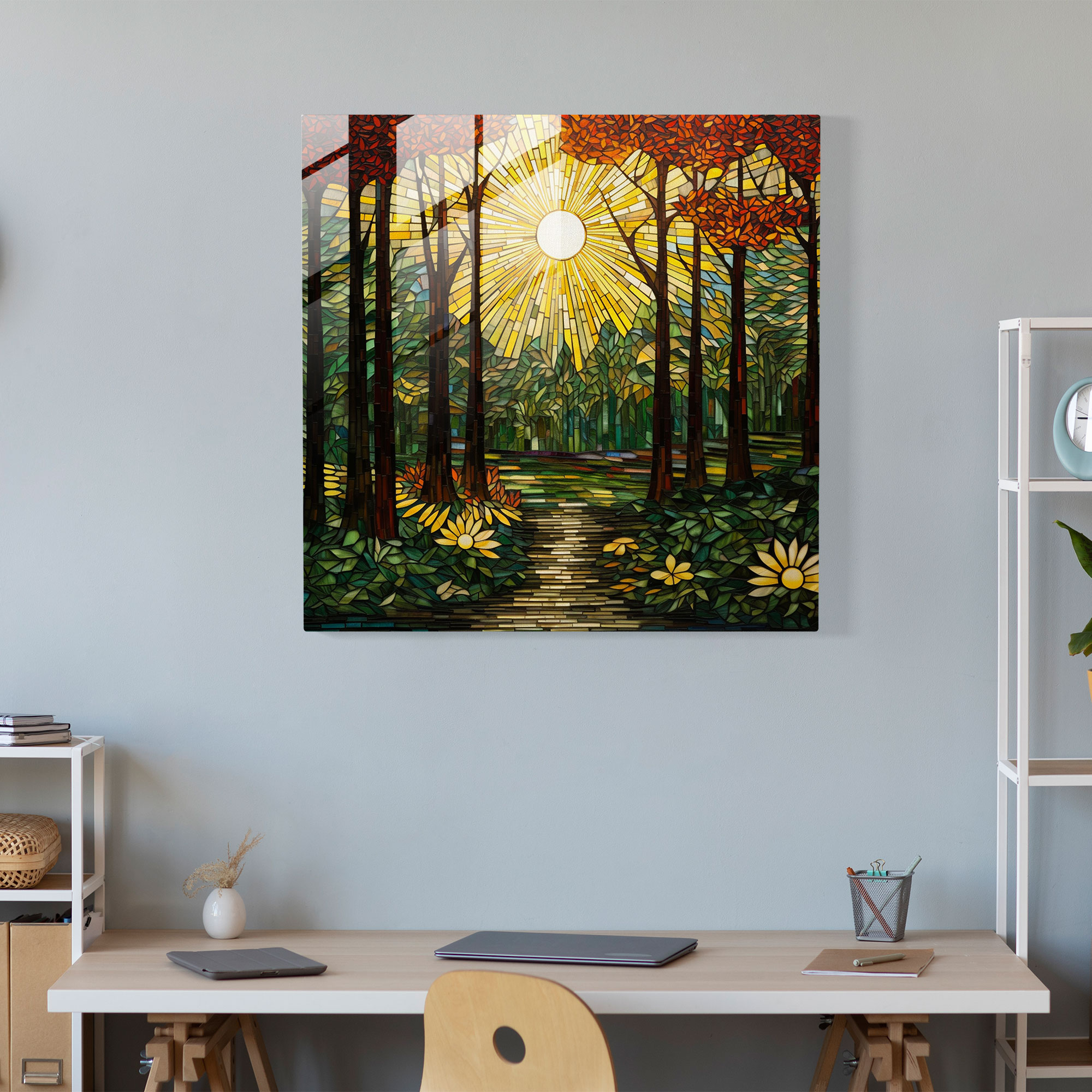 Glasbild Waldblätter - Blätter Wohndekoration Mosaik Glasdruck