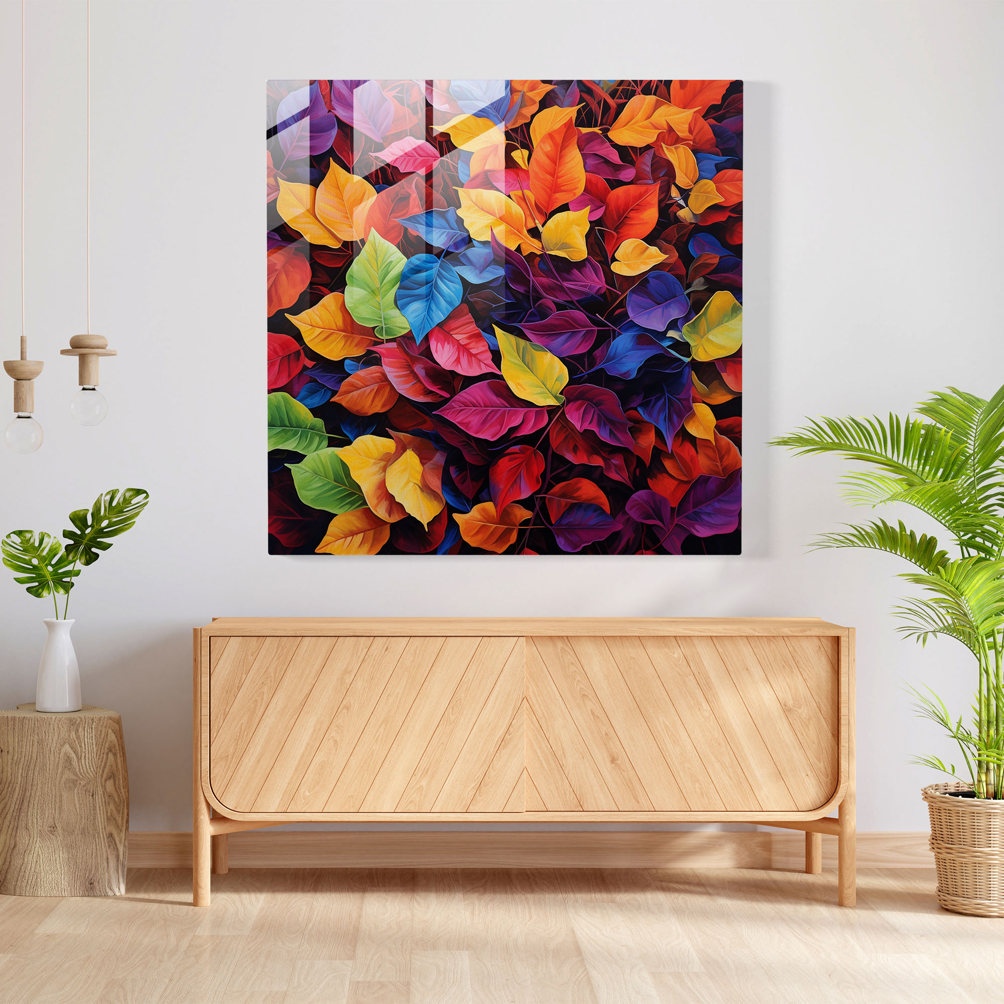 Autumn Leaves Glass Art - Leaves, Contemporary, Wall Decoration, Autumn