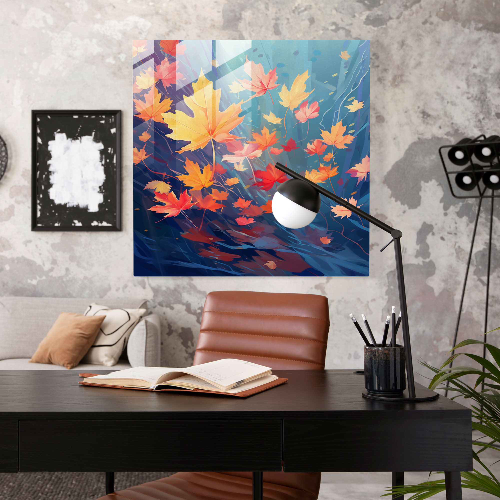Schwebende Blätter Glaswandkunst - Blätter Bunt Herbst Wanddekoration