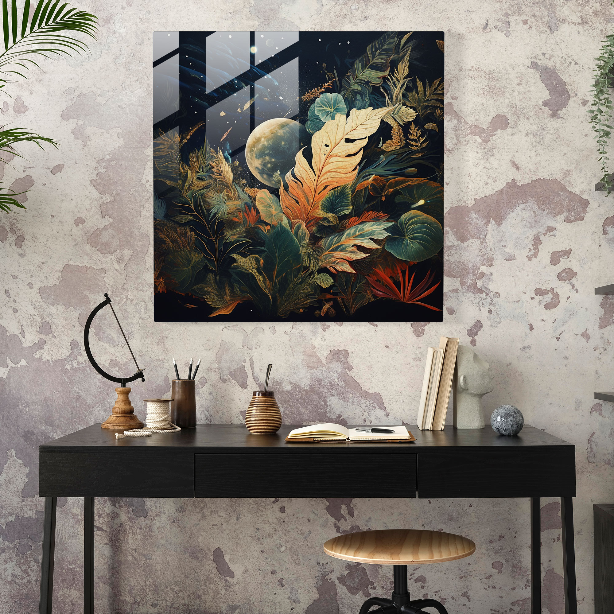 Glasbild Floating Leaves - Blätter Glas Kunst Raum