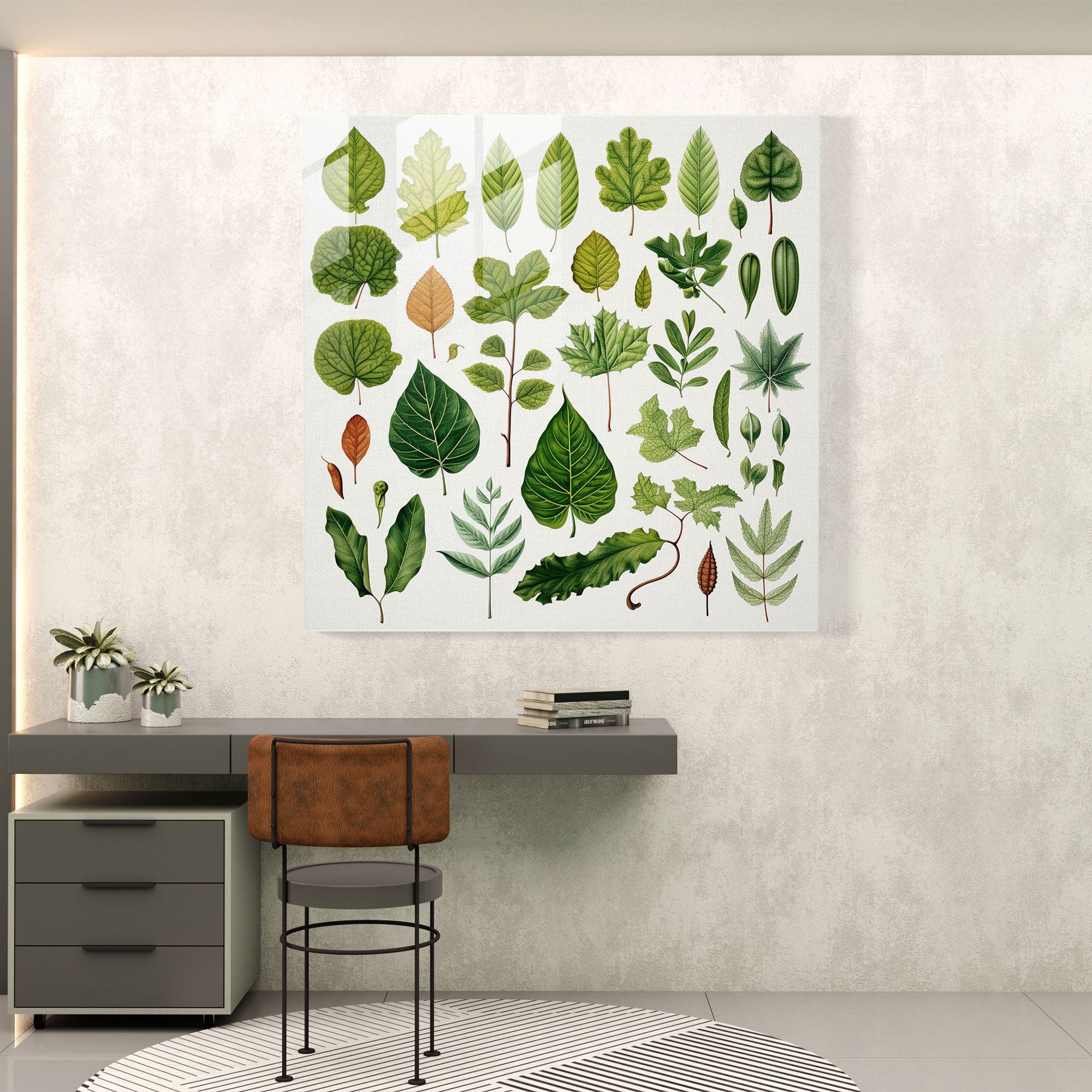 Botanical Leaves Glass Print - Leaves, Leaves, Detailed, Glass Art