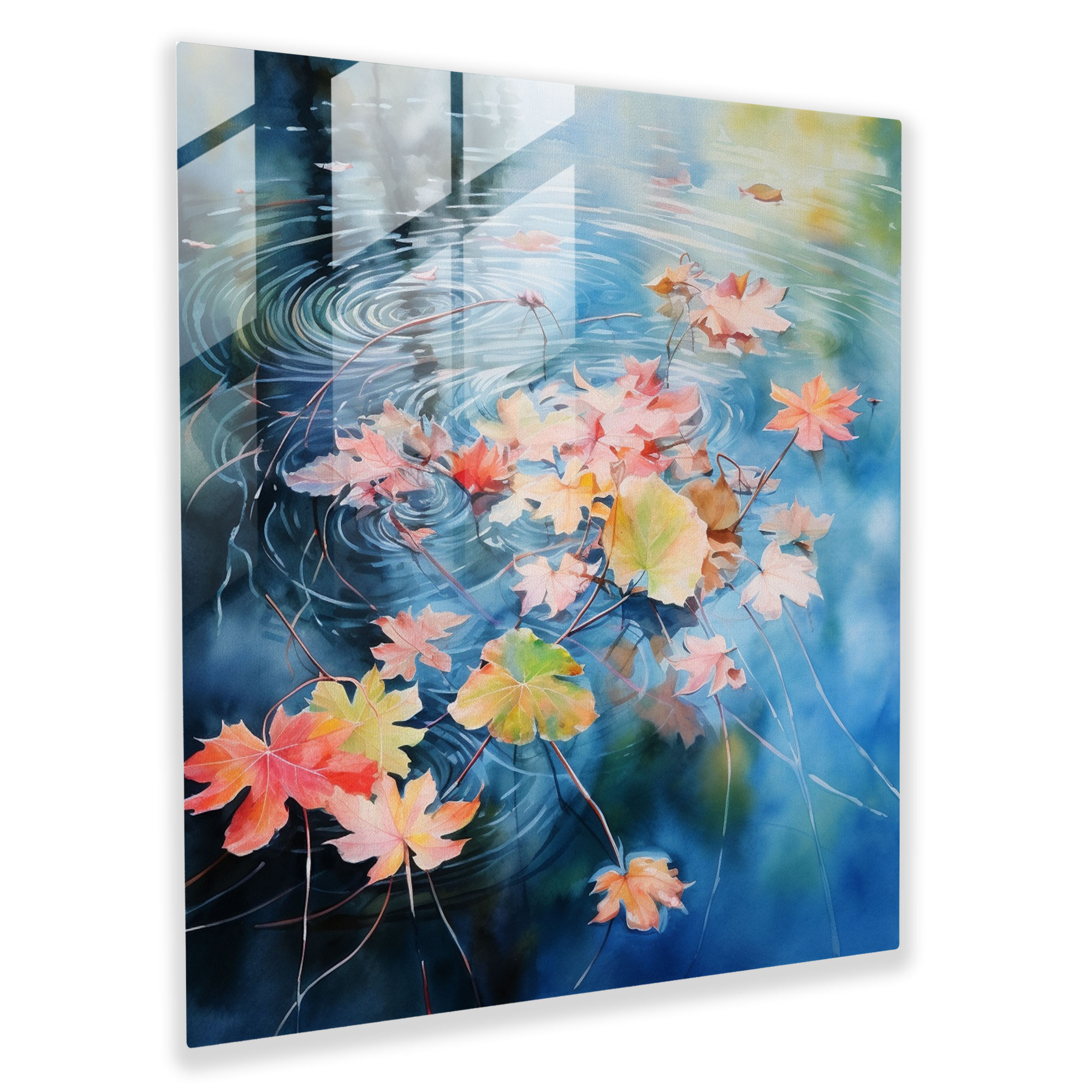 Autumn Leaves Glass Print - Leaves, Watercolor Painting, Glass Art, Glass Print