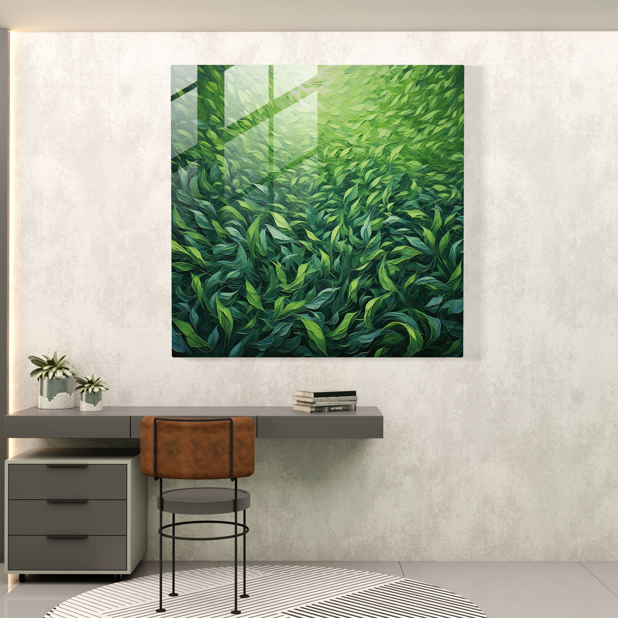 Wind Dance Glass Print - Leaves, Wall Decoration, Wind Movement, Glass Print