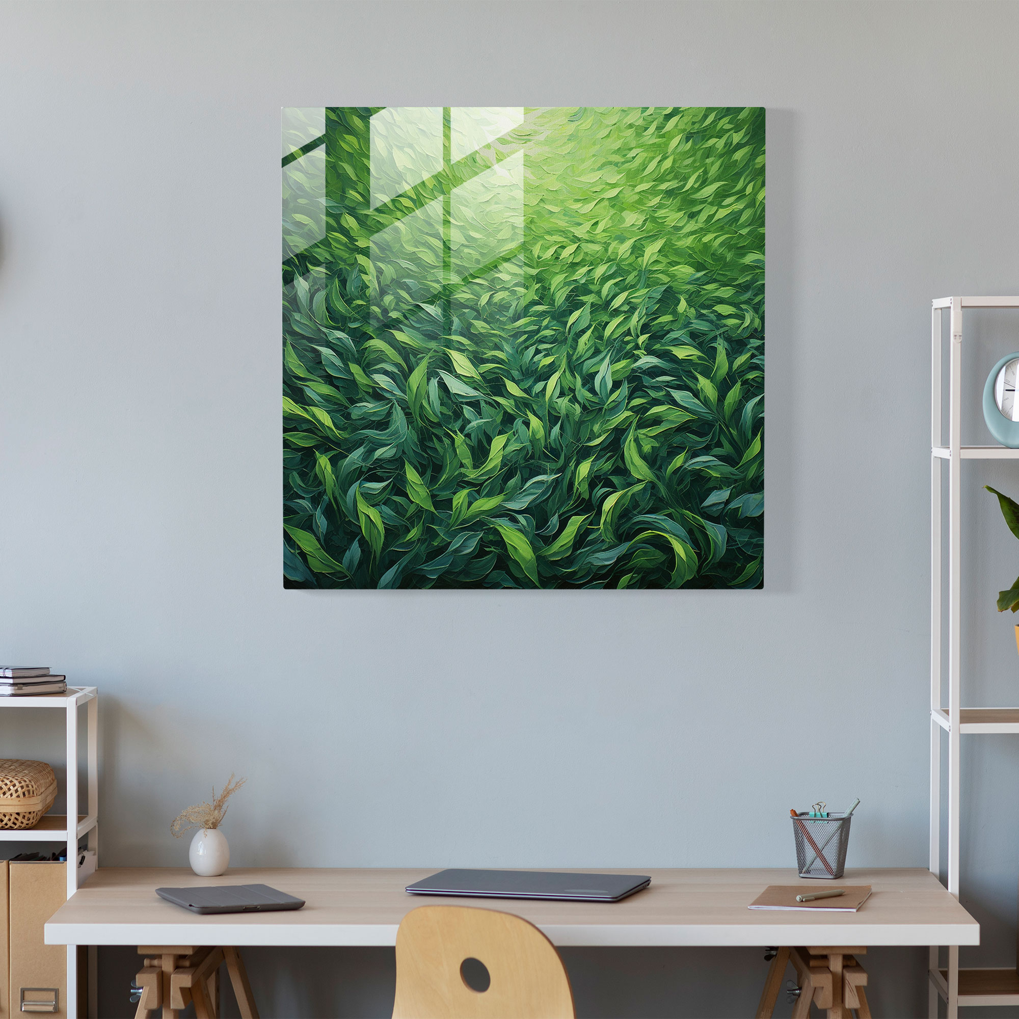 Wind Dance Glass Print - Leaves, Wall Decoration, Wind Movement, Glass Print