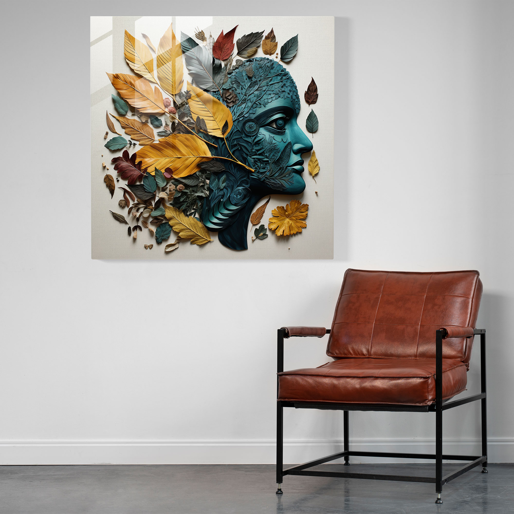 Leaf Collage Glass Art - Leaves, Pressed Leaves, Modern Art, Wall Decoration