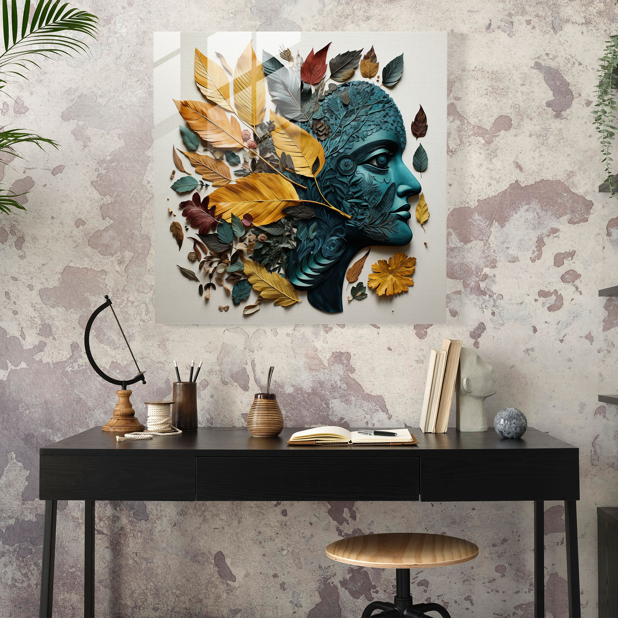 Leaf Collage Glass Art - Leaves, Pressed Leaves, Modern Art, Wall Decoration