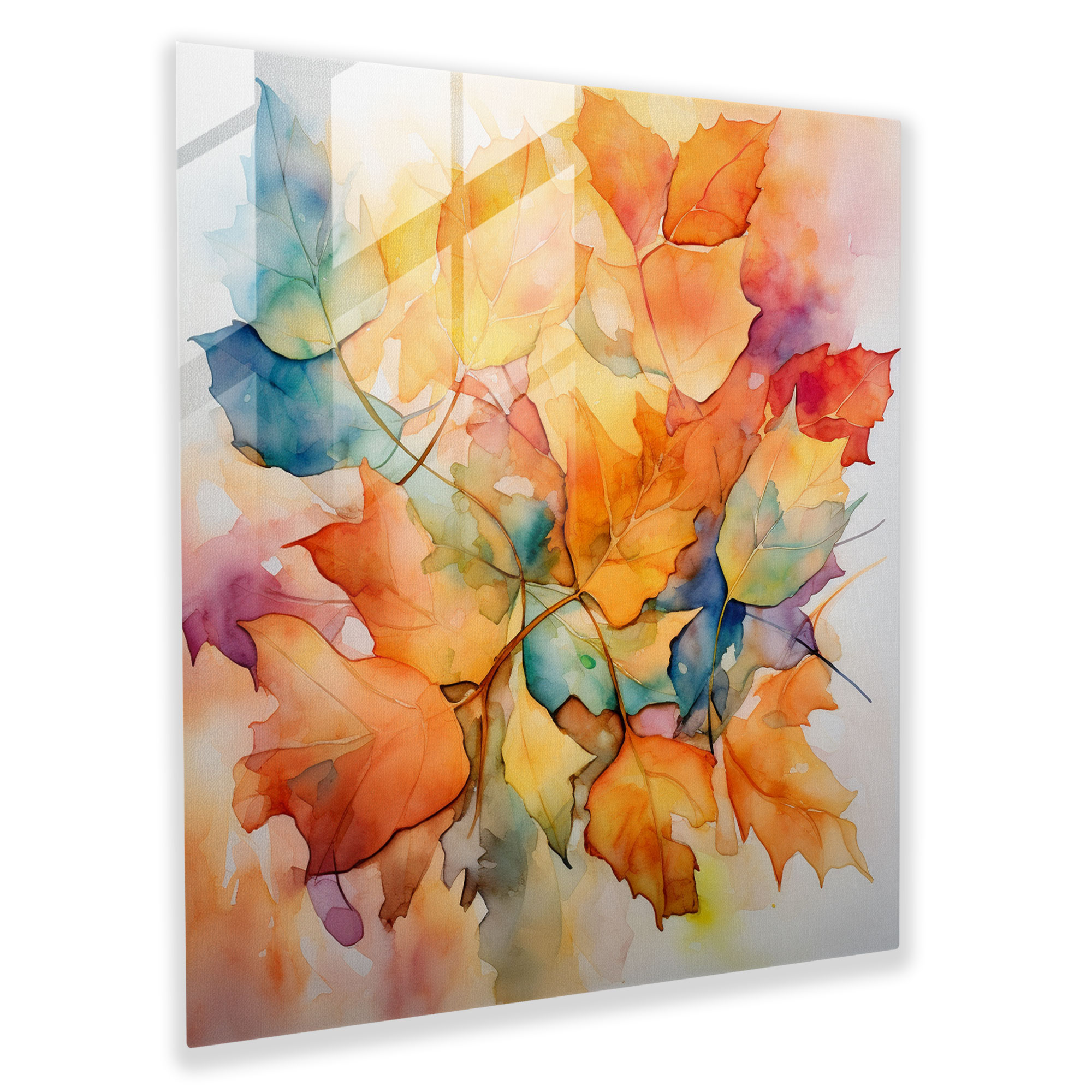 Herbstblätter Glasbild - Blätter Wohndekoration Wasserfarbenmalerei