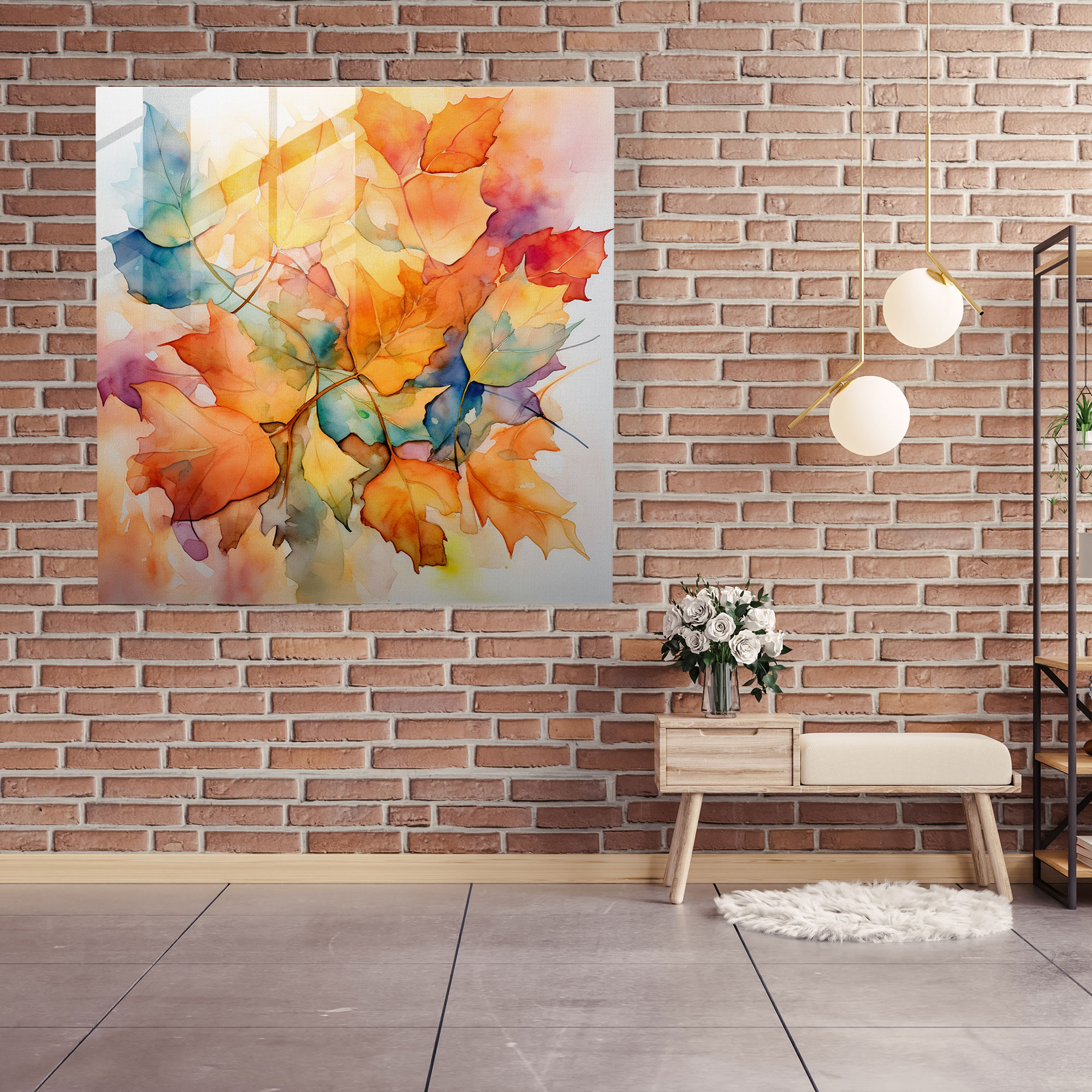 Herbstblätter Glasbild - Blätter Wohndekoration Wasserfarbenmalerei