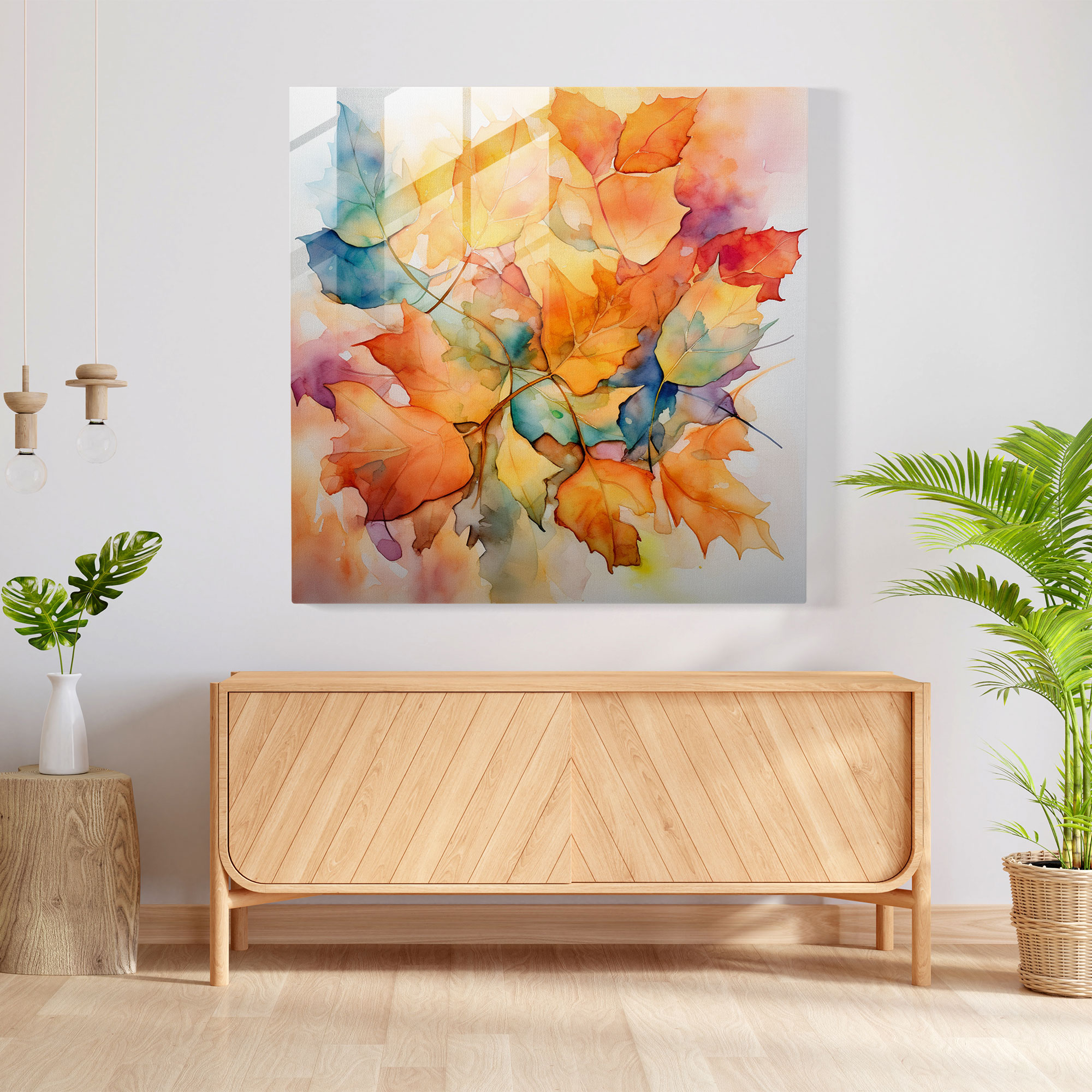 Herbstblätter Glasbild - Blätter Wohndekoration Wasserfarbenmalerei