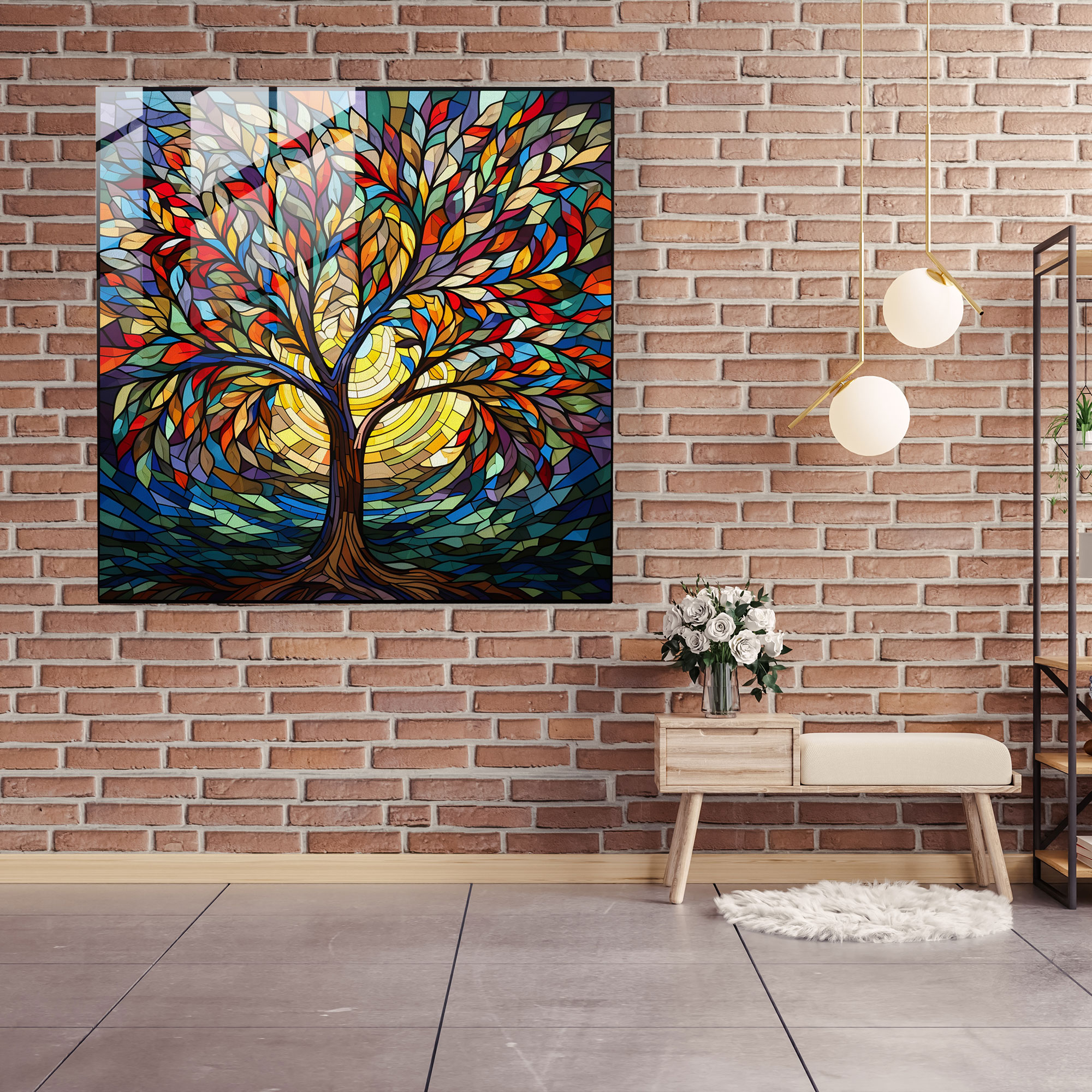 Buntes Laub Glasbild - Modernes Kunstwerk aus Glas Blätter